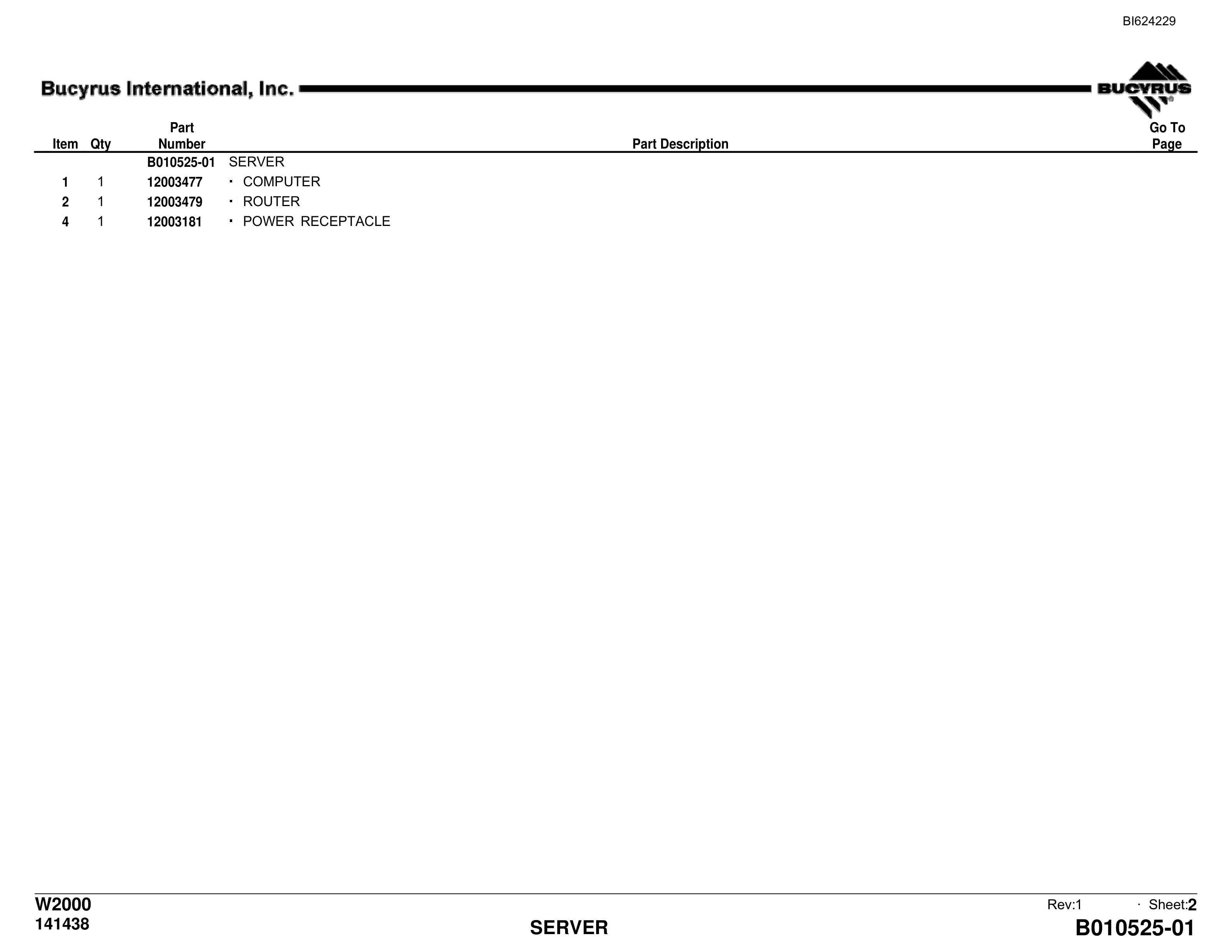 Bucyrus W2000 Walking Dragline Parts Manual BI624229-4