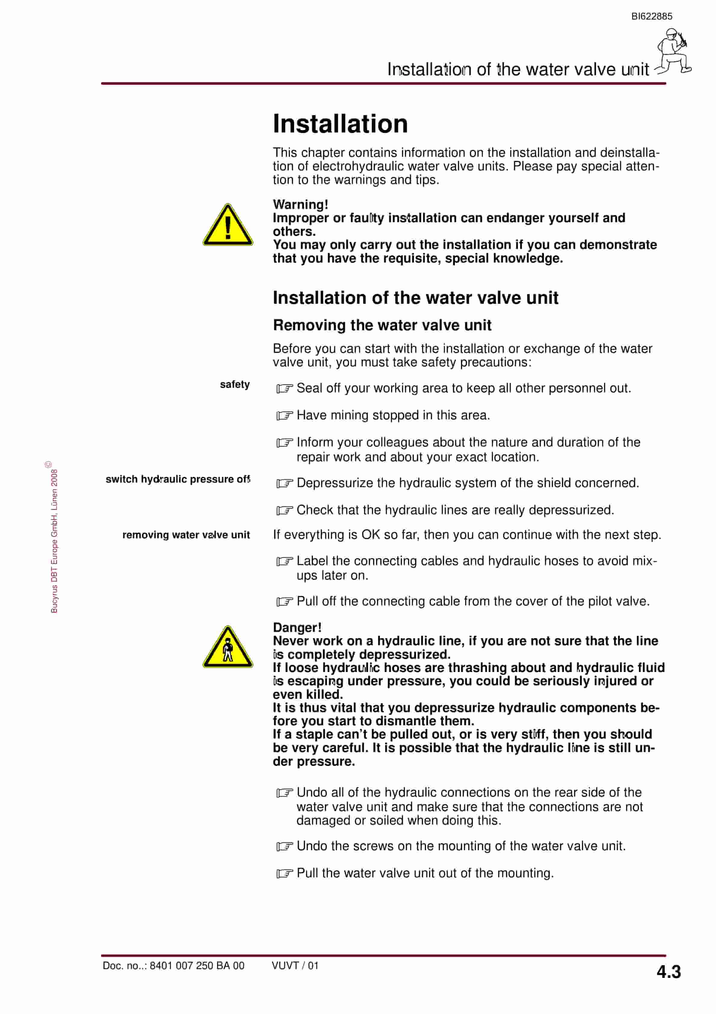 Bucyrus Water Valve Unit, 2 Functions Operating Manual BI622885-2