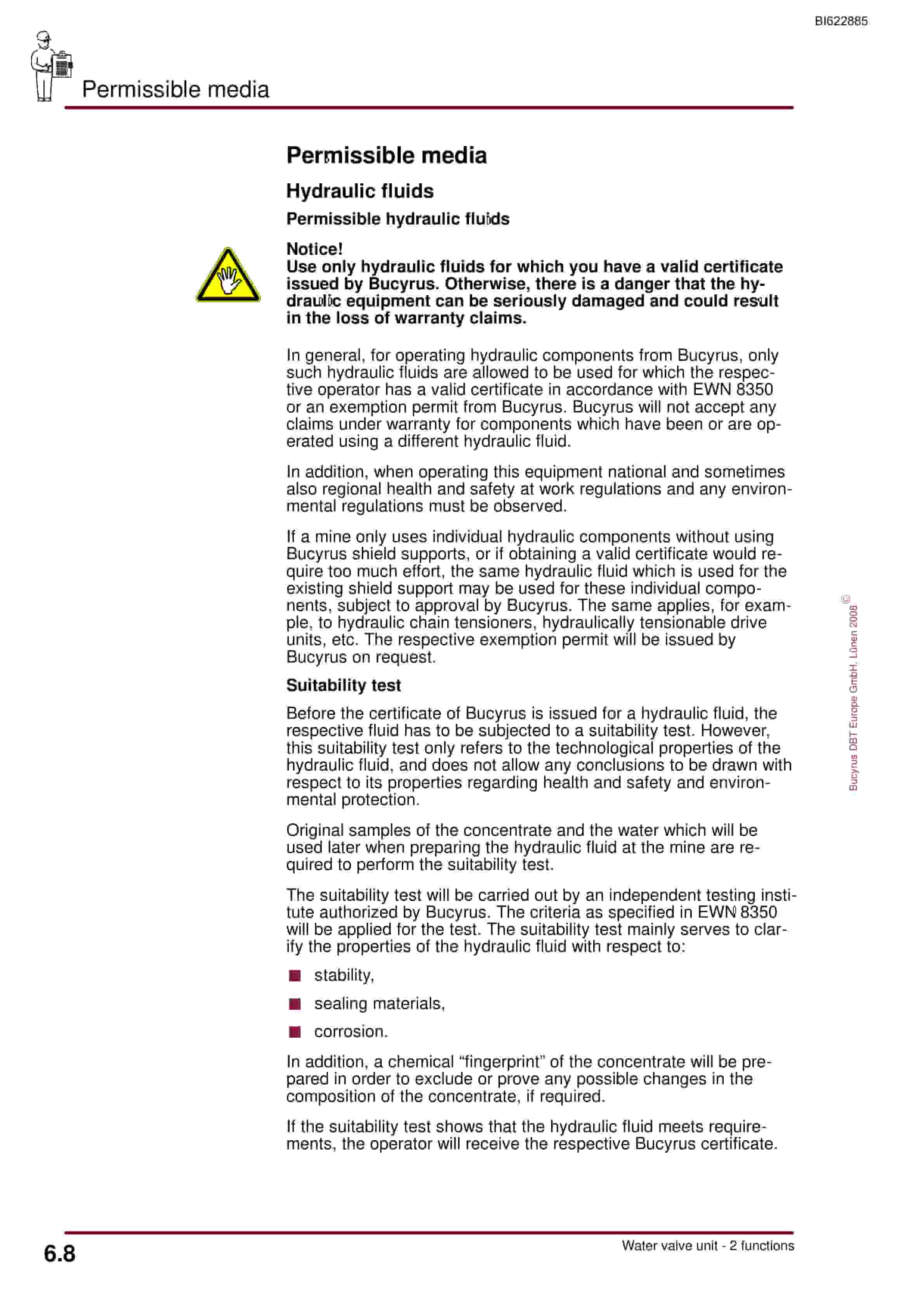 Bucyrus Water Valve Unit, 2 Functions Operating Manual BI622885-4