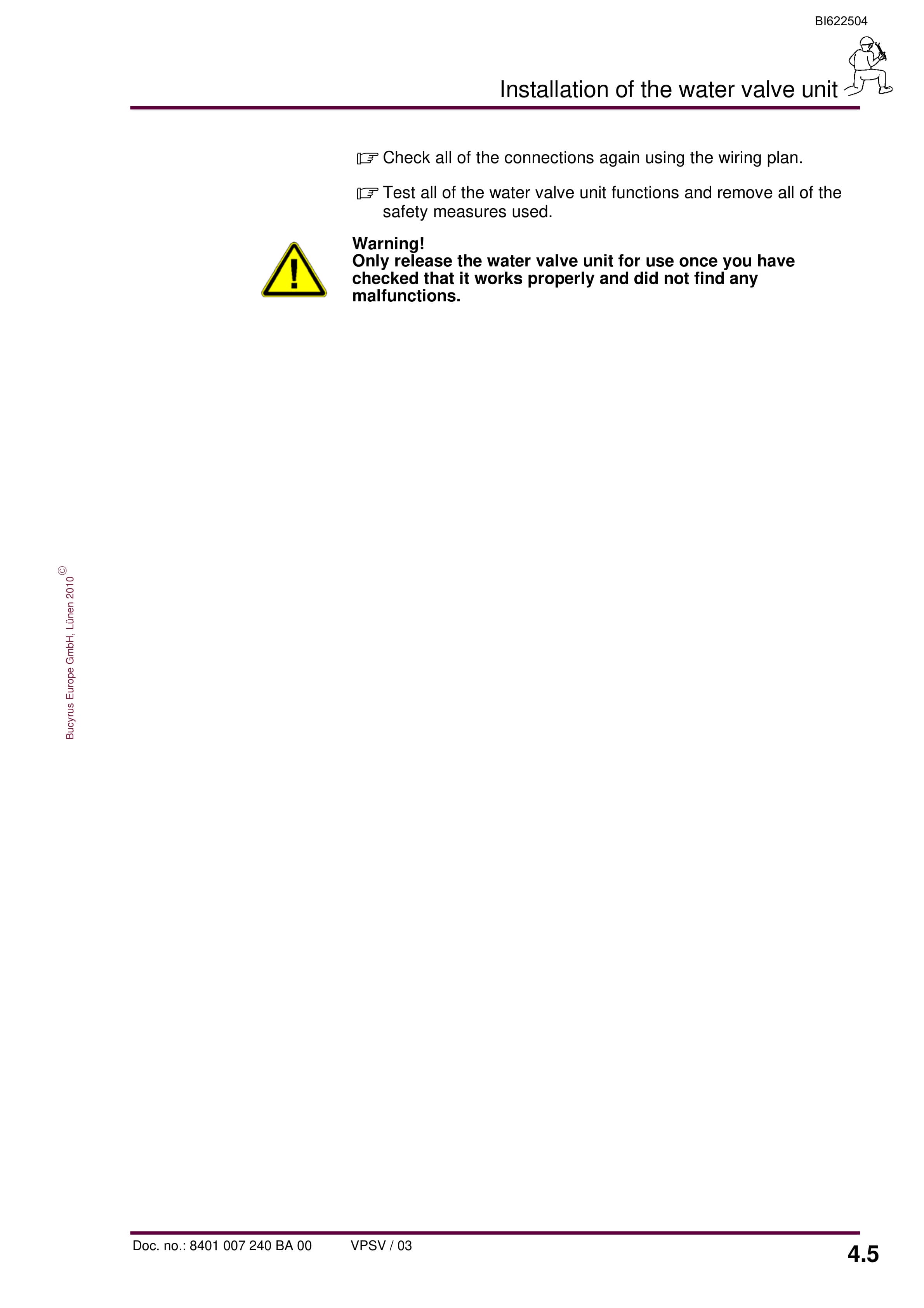 Bucyrus Water Valve Unit, 4 Functions Operating Manual BI622504-2