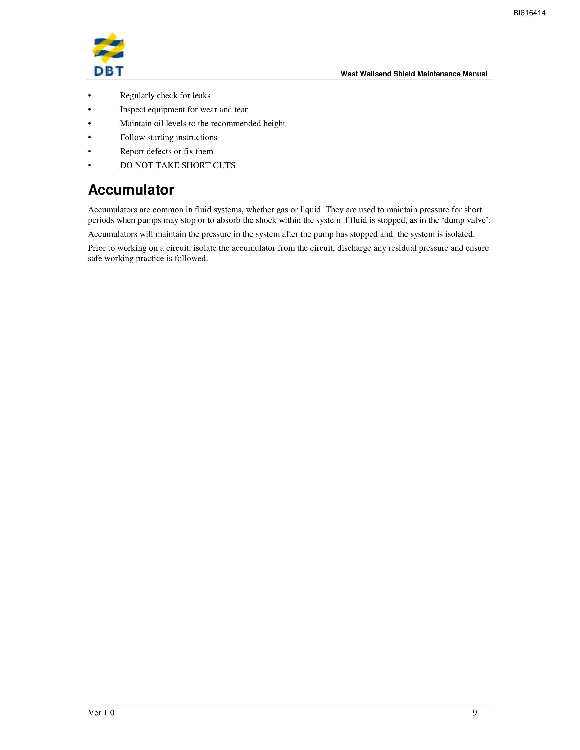 Bucyrus West Wallsend Shield Maintenance Manual Technical Manual BI616414-4