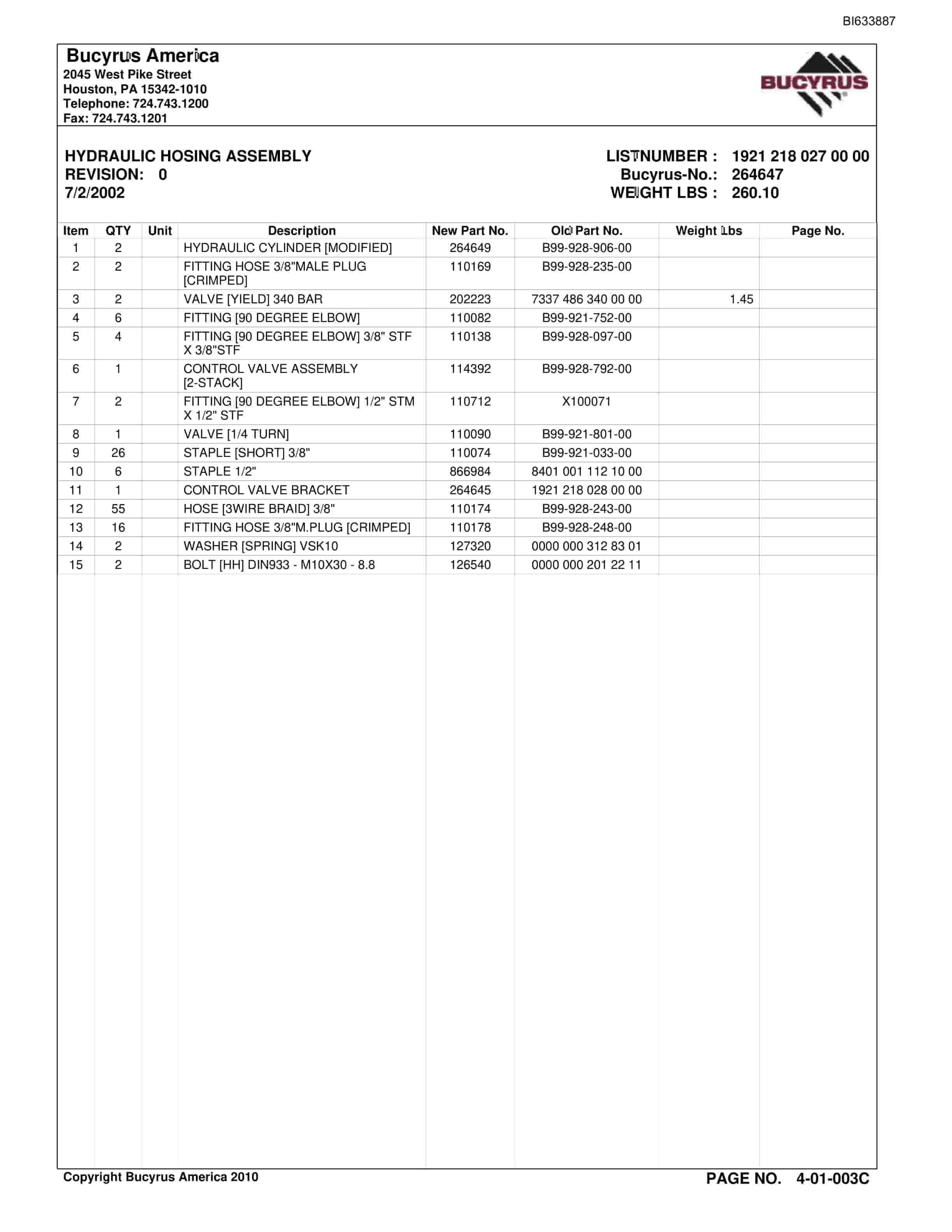 Bucyrus Westridge Mine Parts Catalog BI633887-2