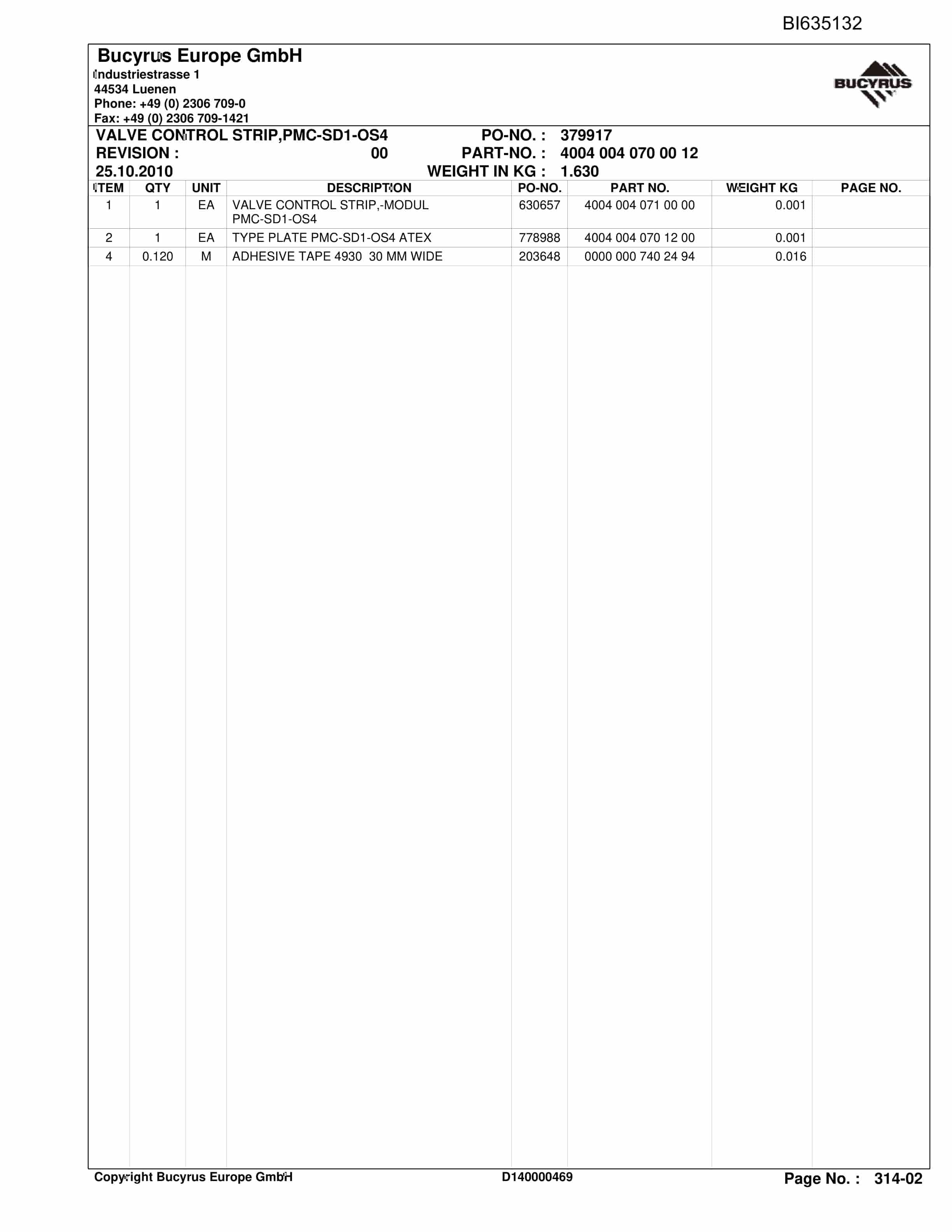 Bucyrus YANGQUAN RC-AFC 6-1342 Parts Catalog BI635132-4