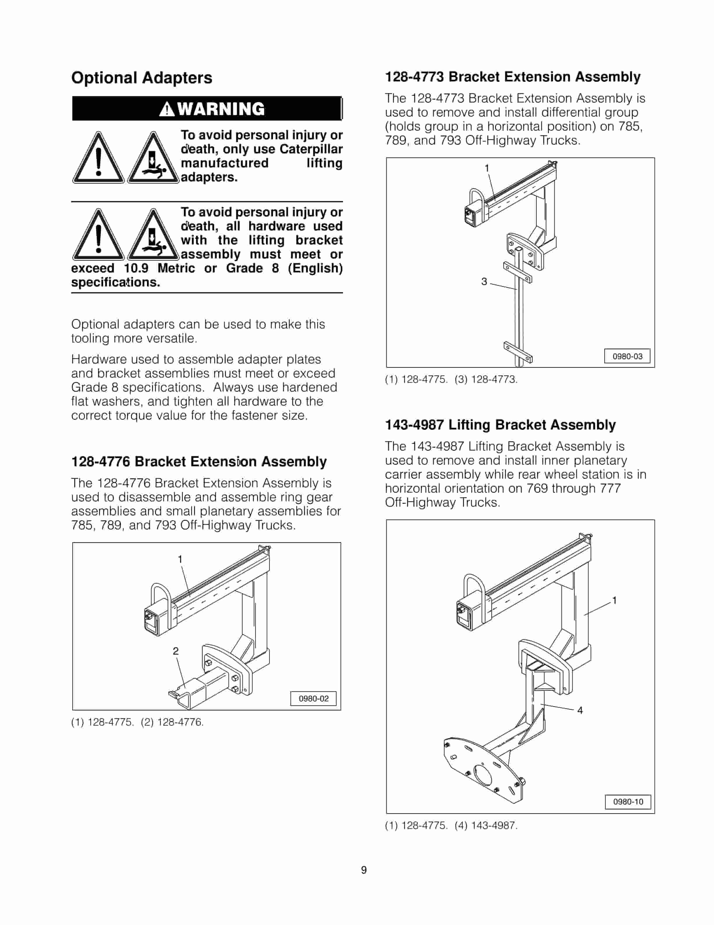 Caterpillar 128-4775 Lifting Bracket Assembly Tool Operating Manual NEHS0980-01-3