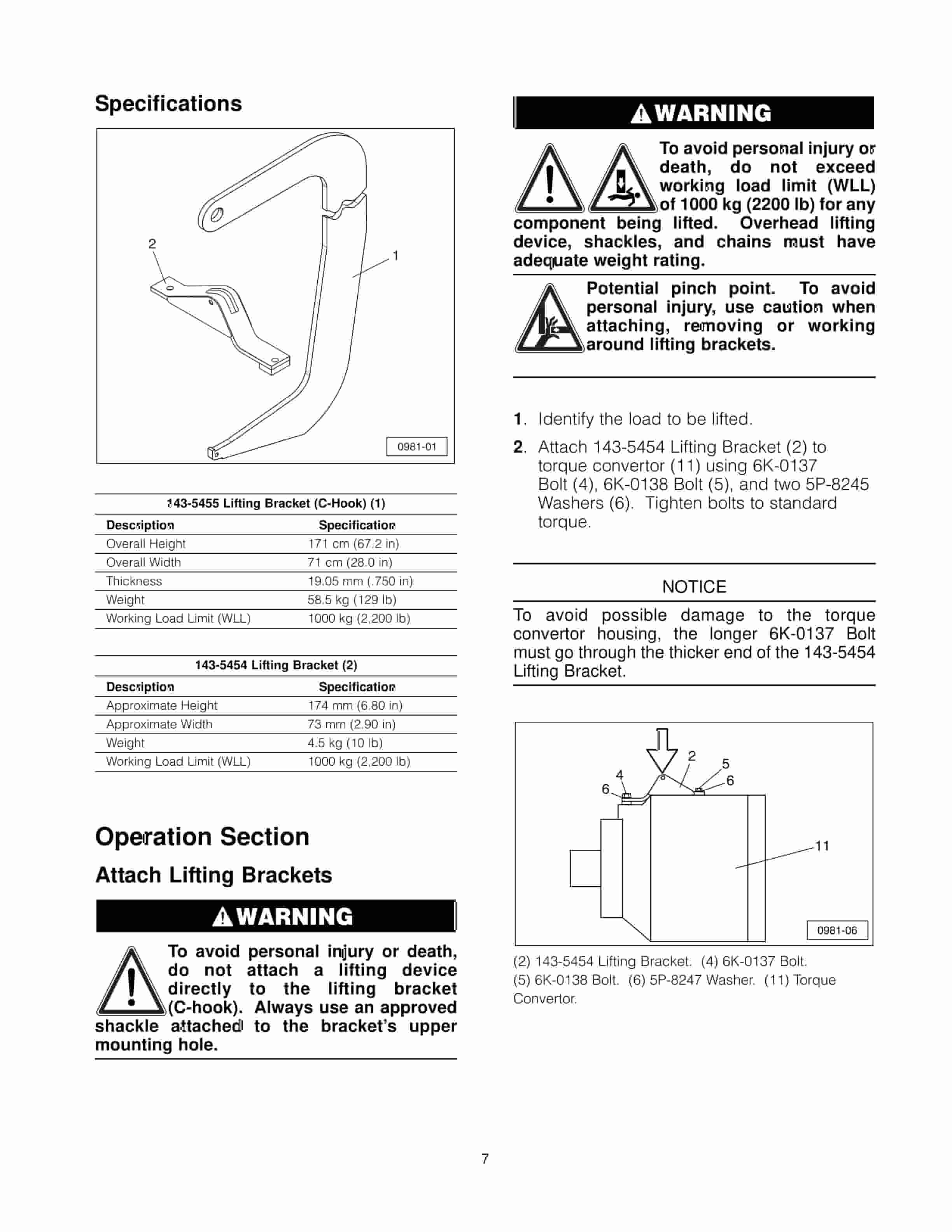 Caterpillar 143-5455 Lifting Bracket (C-Hook), 143-5454 Lifting Bracket Tool Operating Manual NEHS0981-01 2 Caterpillar 143-5455 Lifting Bracket (C-Hook), 143-5454 Lifting Bracket Tool Operating Manual NEHS0981-01-2