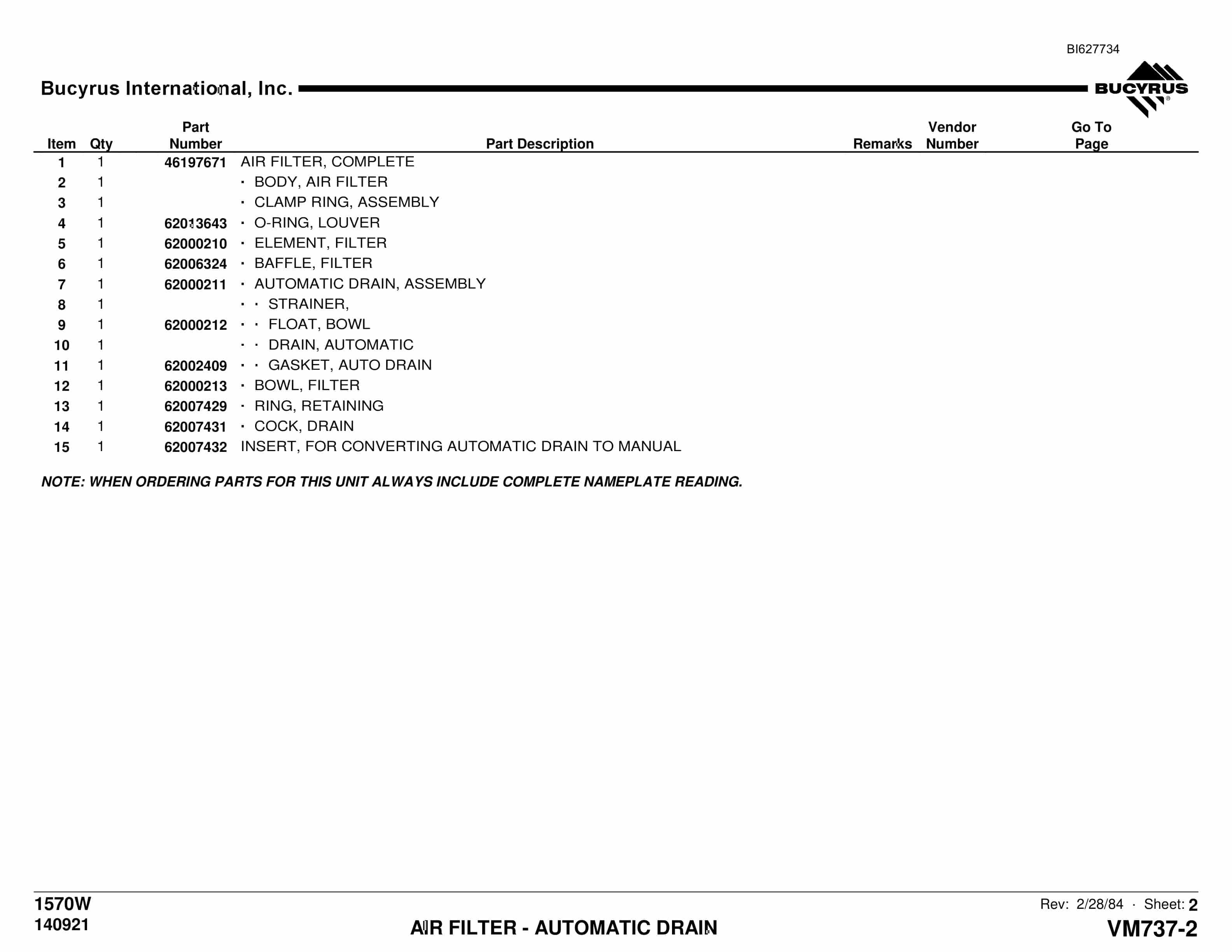 Caterpillar 1570W Parts Manual BI627734-4