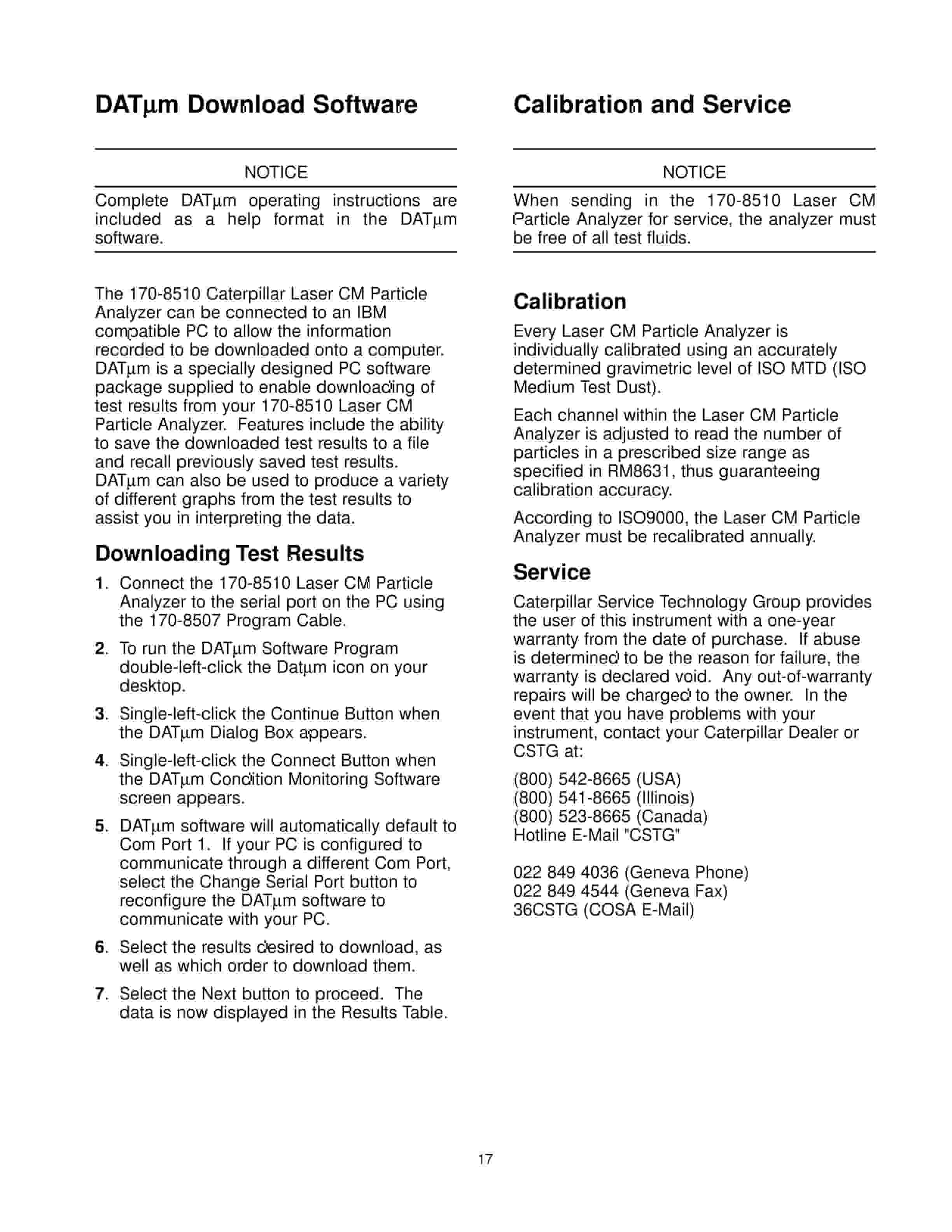 Caterpillar 170-8510 Laser CM Particle Analyzer Group Tool Operating Manual NEHS0767-5