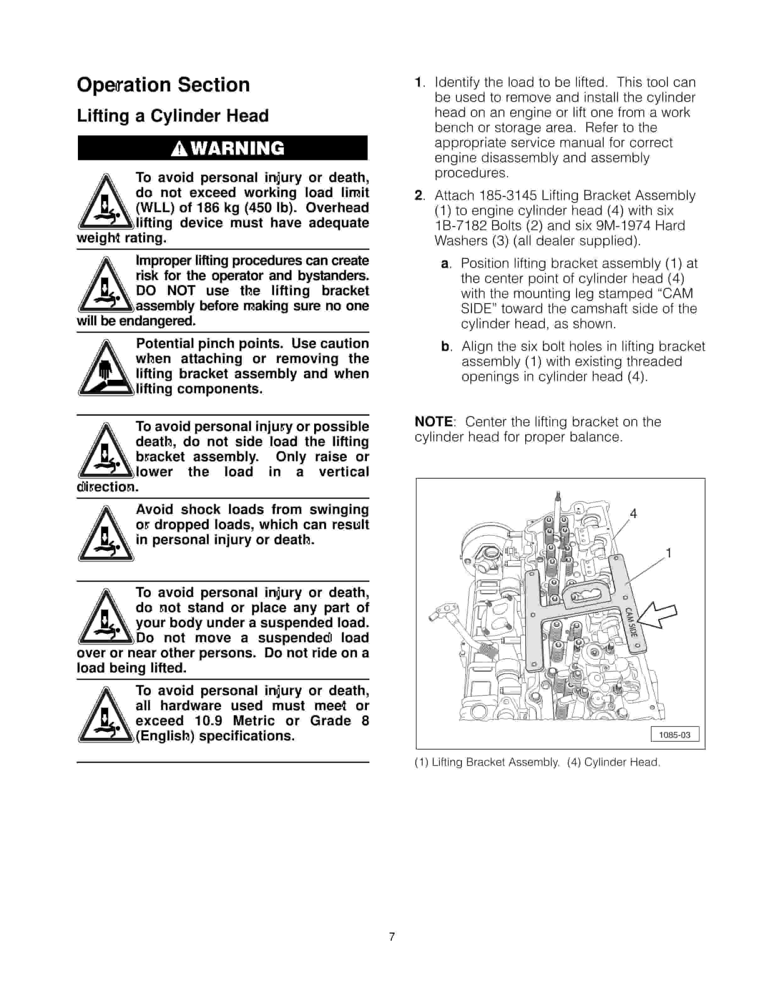 Caterpillar 185-3145 Lifting Bracket Assembly Tool Operating Manual NEHS1085-2