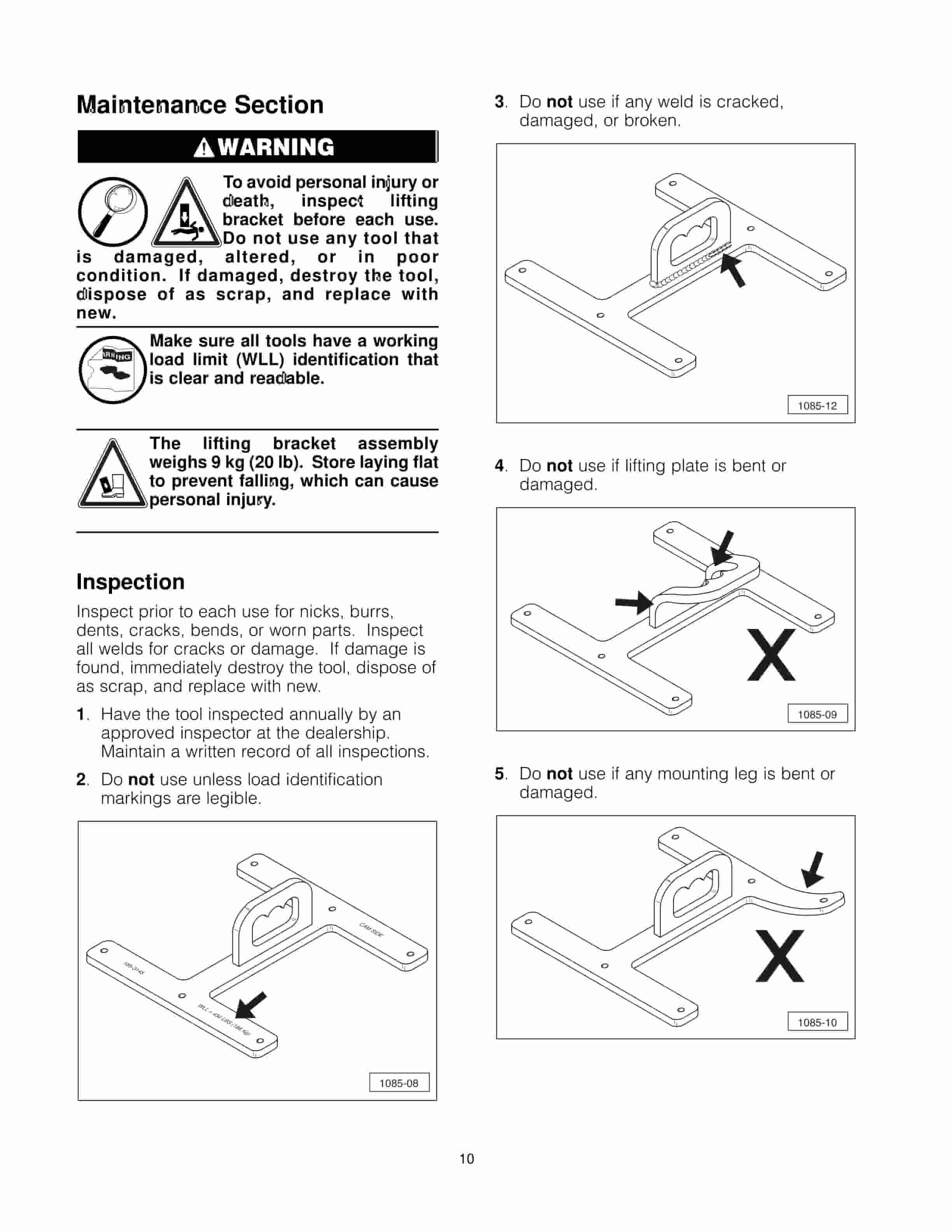 Caterpillar 185-3145 Lifting Bracket Assembly Tool Operating Manual NEHS1085-5