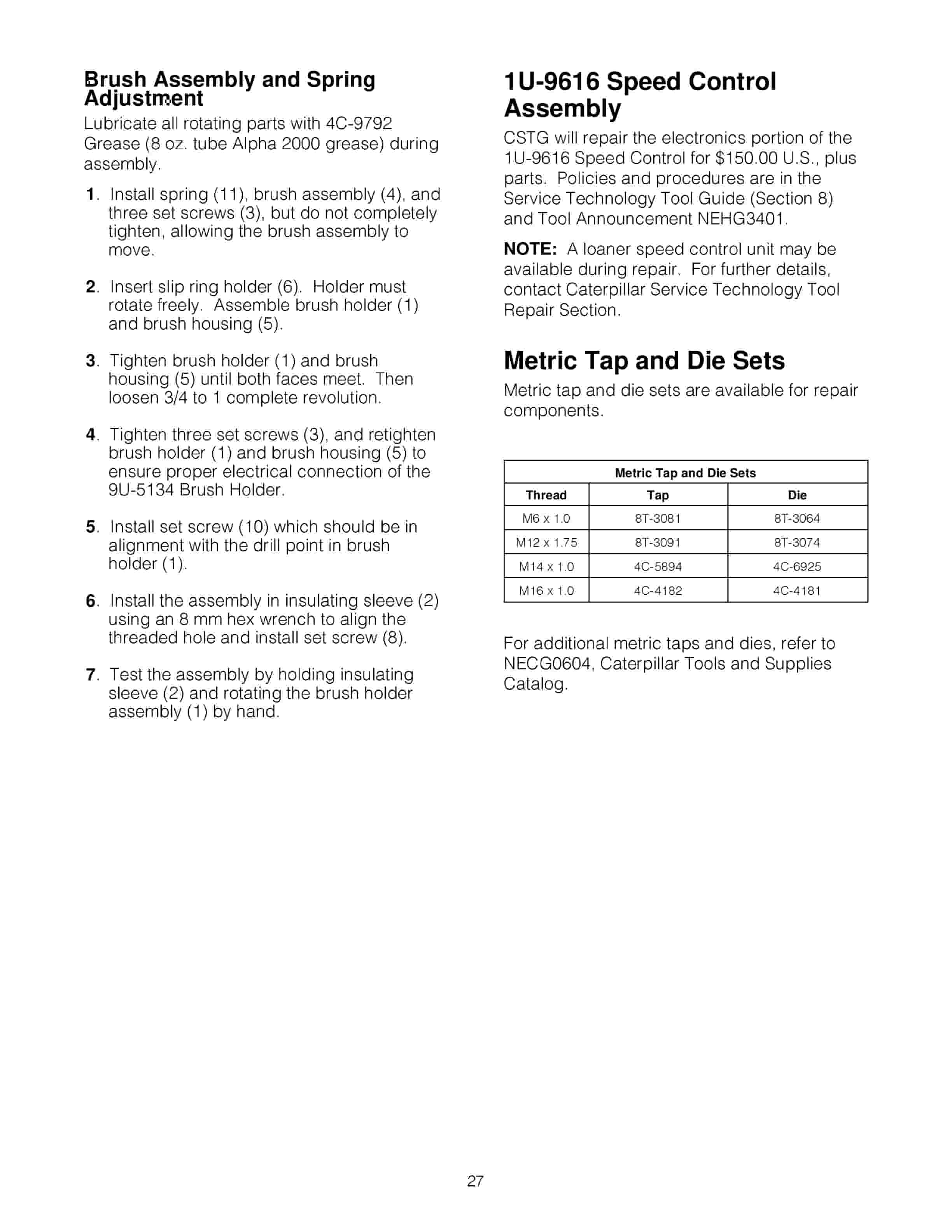 Caterpillar 1U-9600 (U.S. And Canada), 1U-9601 Welding Group Tool Operating Manual NEHS0513-04-3