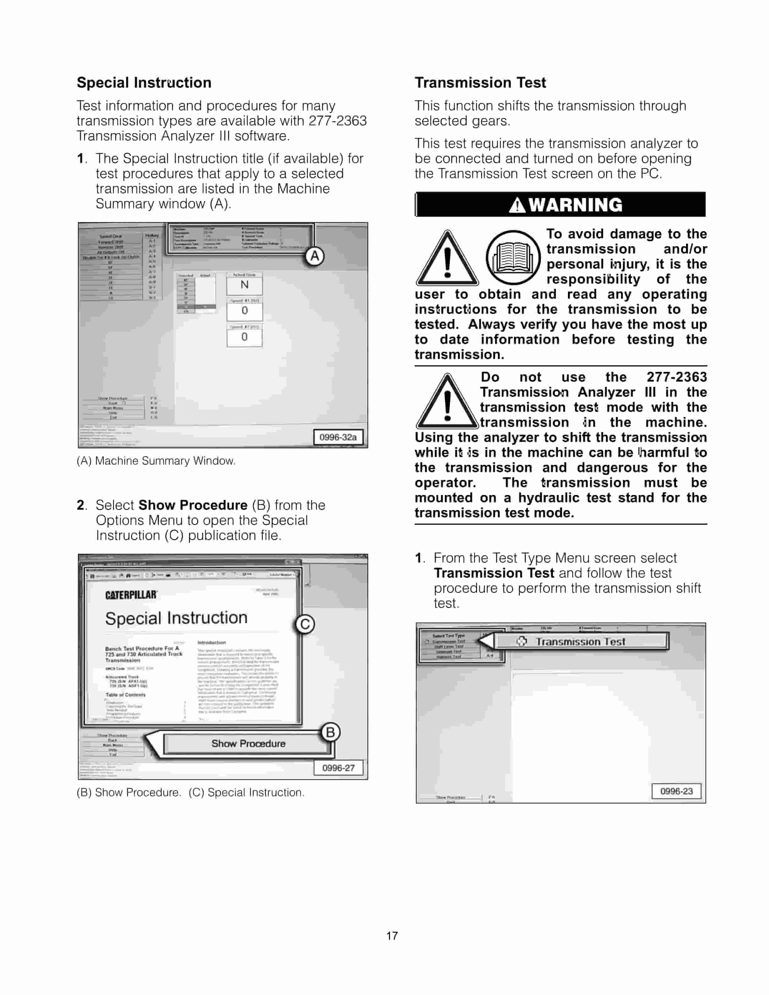 Caterpillar 277-2363 Transmission Analyzer III Tool Operating Manual NEHS0996-2