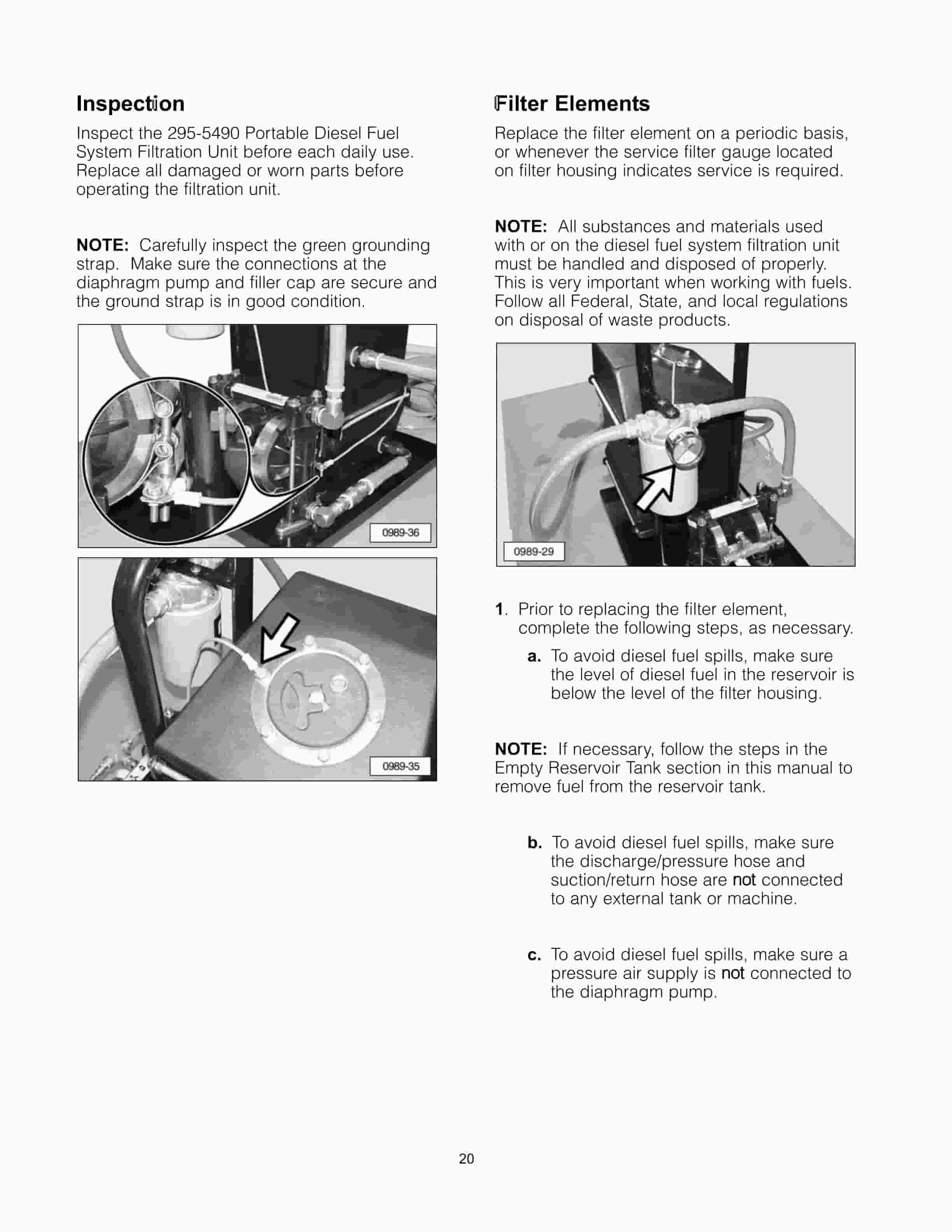 Caterpillar 295-5490 Portable Diesel Fuel System Filtration Unit Tool Operating Manual NEHS0989-5