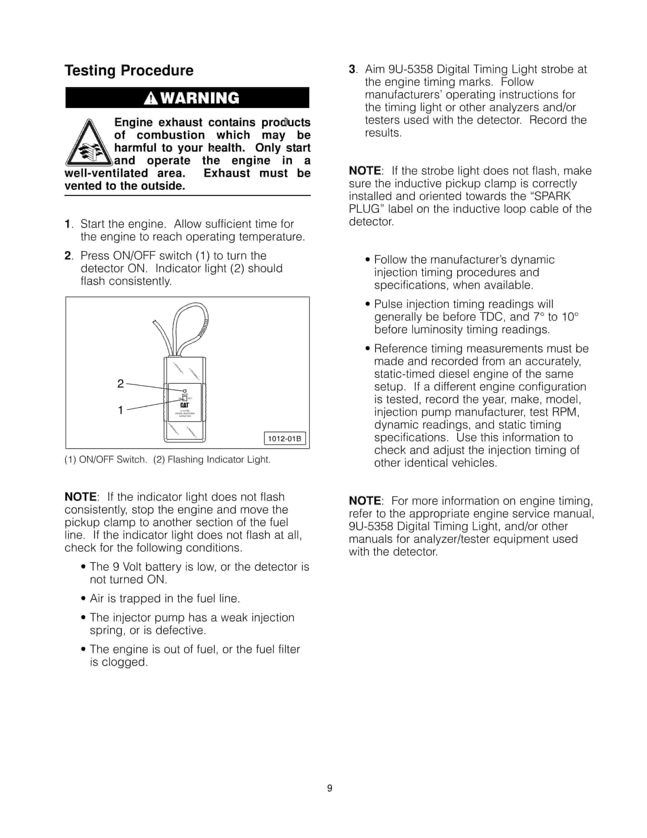 Caterpillar 310-4780 Diesel Injection Detector For 3046, 3064, 3066 Engines Tool Operating Manual NEHS1012-3