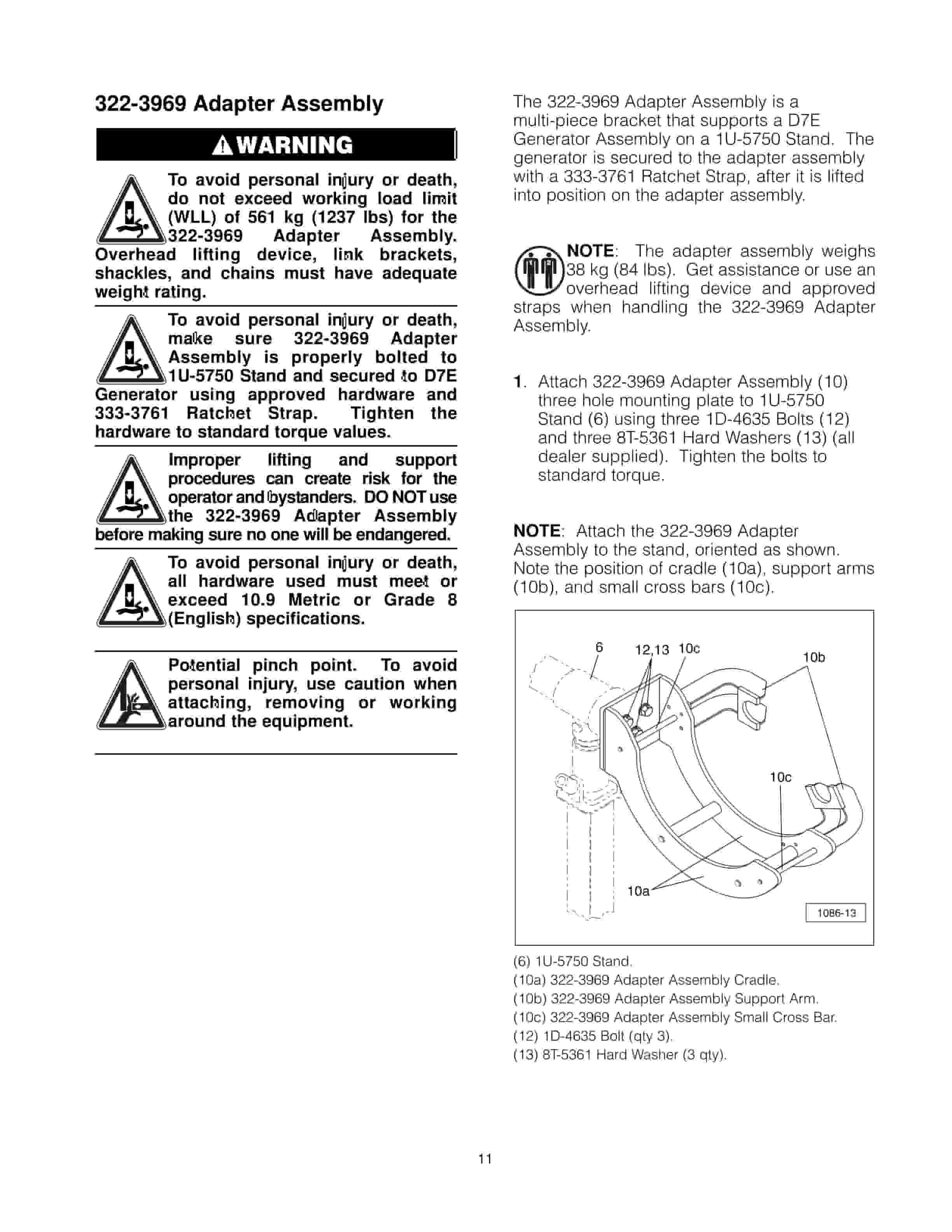 Caterpillar 322-3968, 322-3969 Adapter Assembly Tool Operating Manual NEHS1086-3