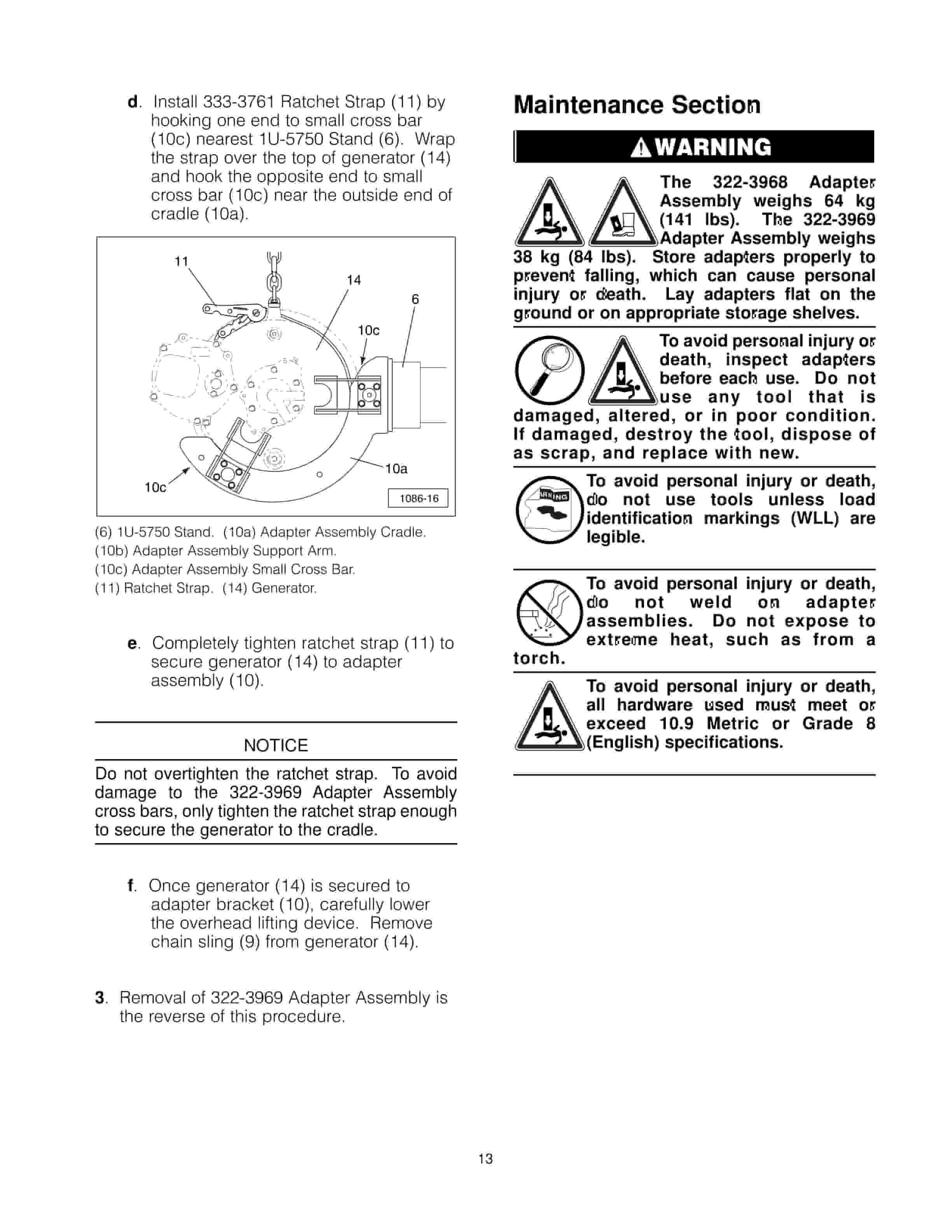 Caterpillar 322-3968, 322-3969 Adapter Assembly Tool Operating Manual NEHS1086-4