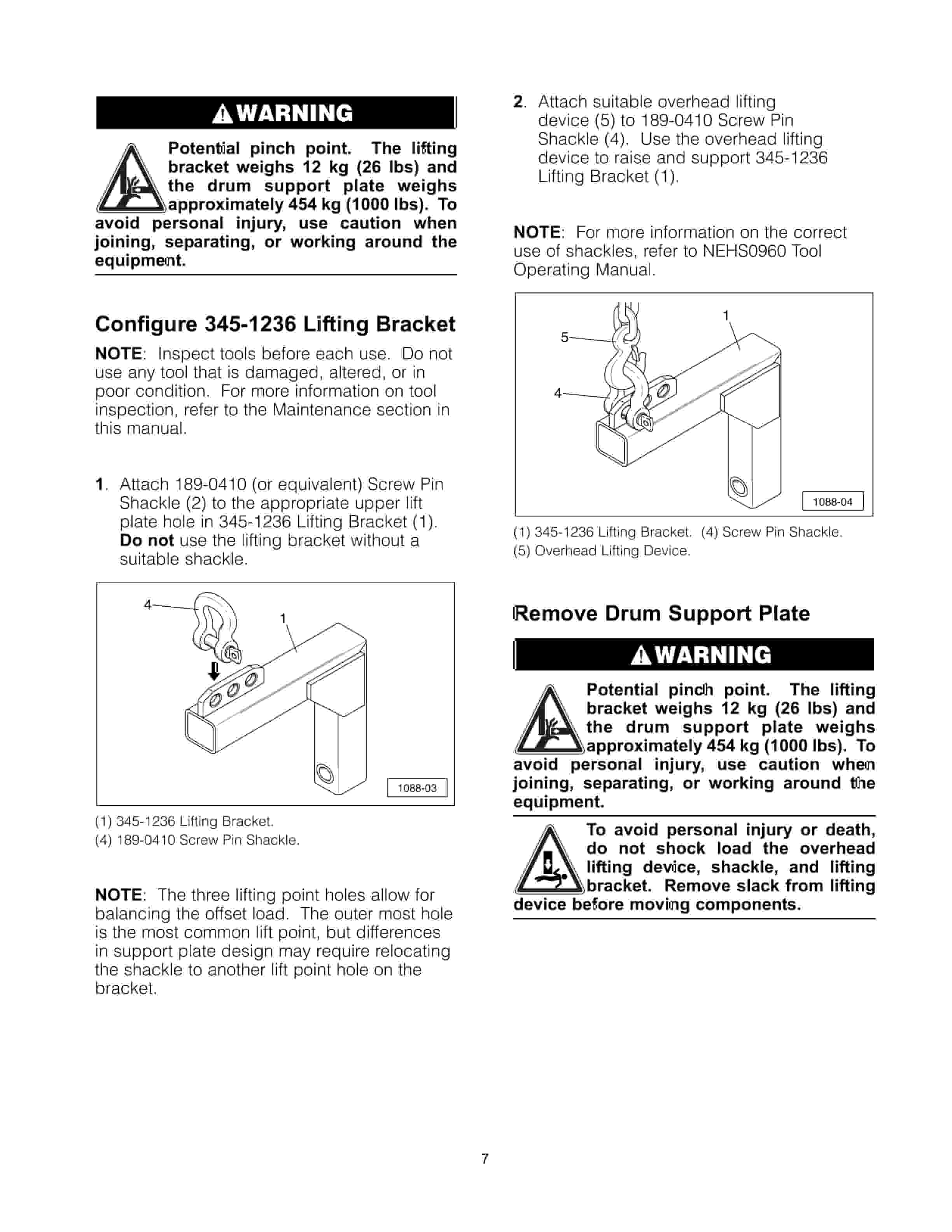 Caterpillar 345-1236 Lifting Bracket Tool Operating Manual NEHS1088-2
