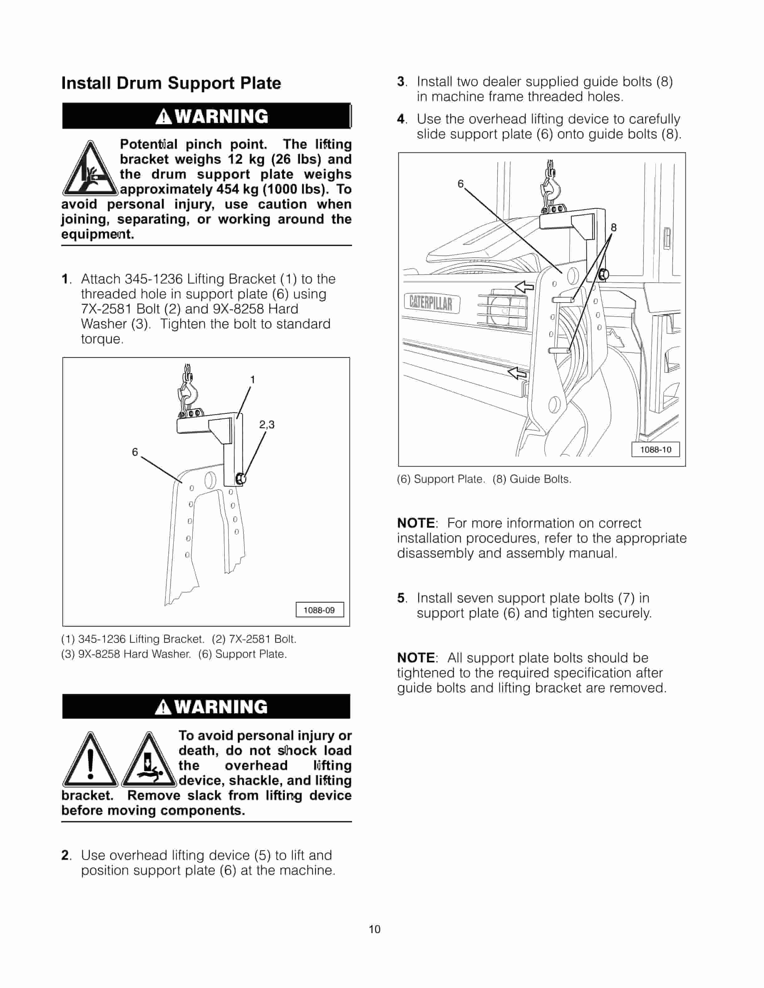 Caterpillar 345-1236 Lifting Bracket Tool Operating Manual NEHS1088-4