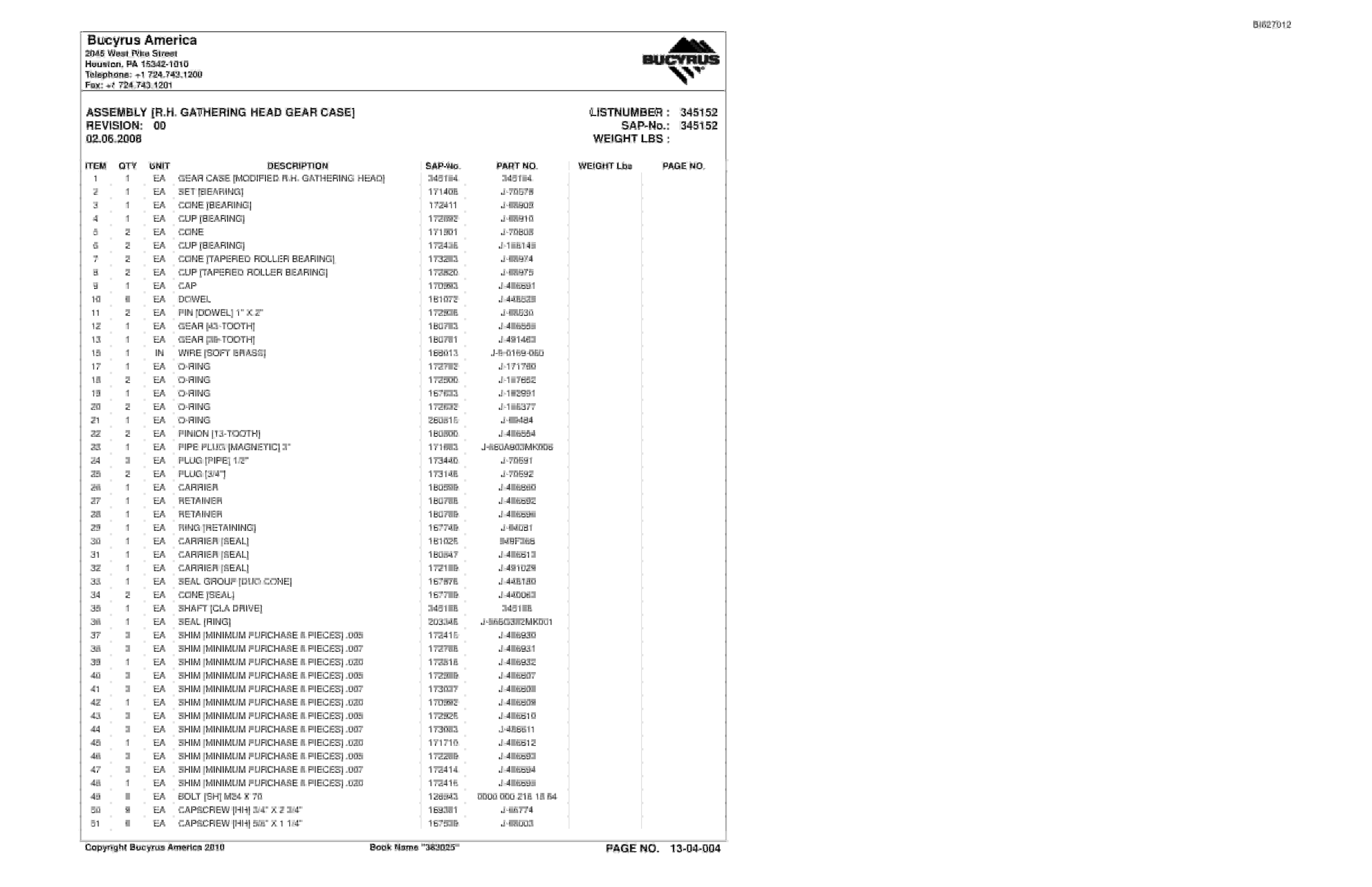 Caterpillar 35M3 Continuous Miner Parts Manual BI627012-2