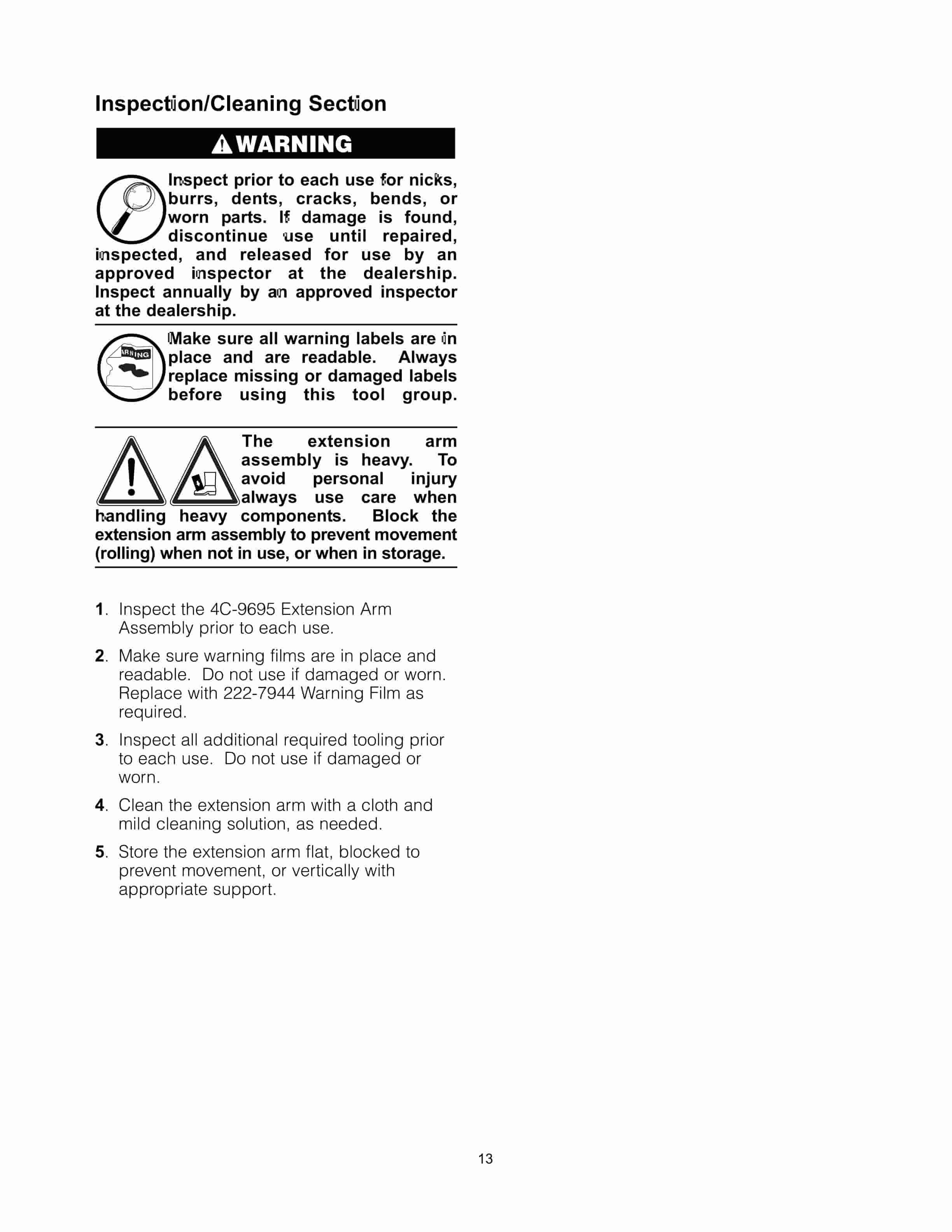 Caterpillar 4C-9695 Extension Arm Assembly Tool Operating Manual NEHS1017-5