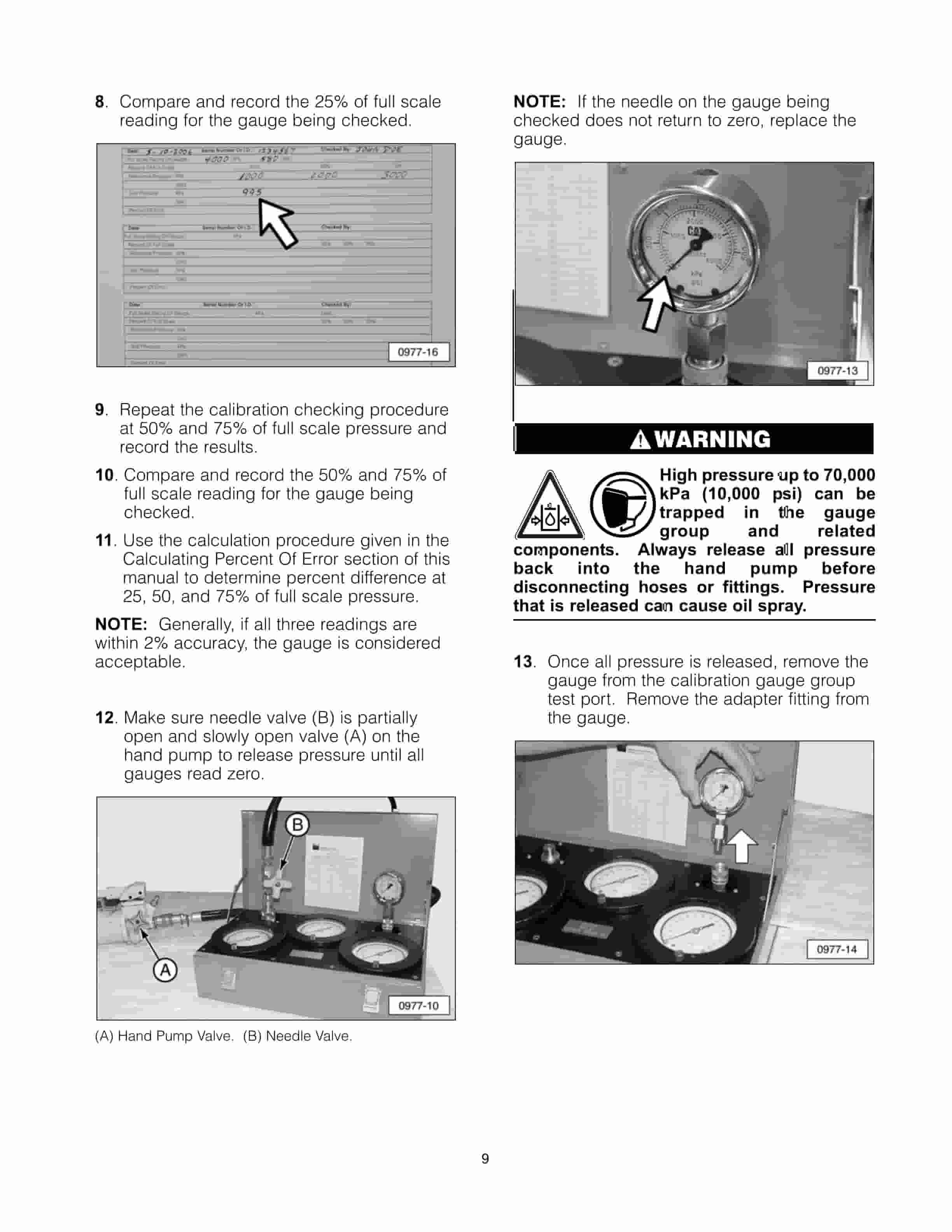 Caterpillar 5P-8558 Calibrating Pressure Gauge Group Tool Operating Manual NEHS0977-3