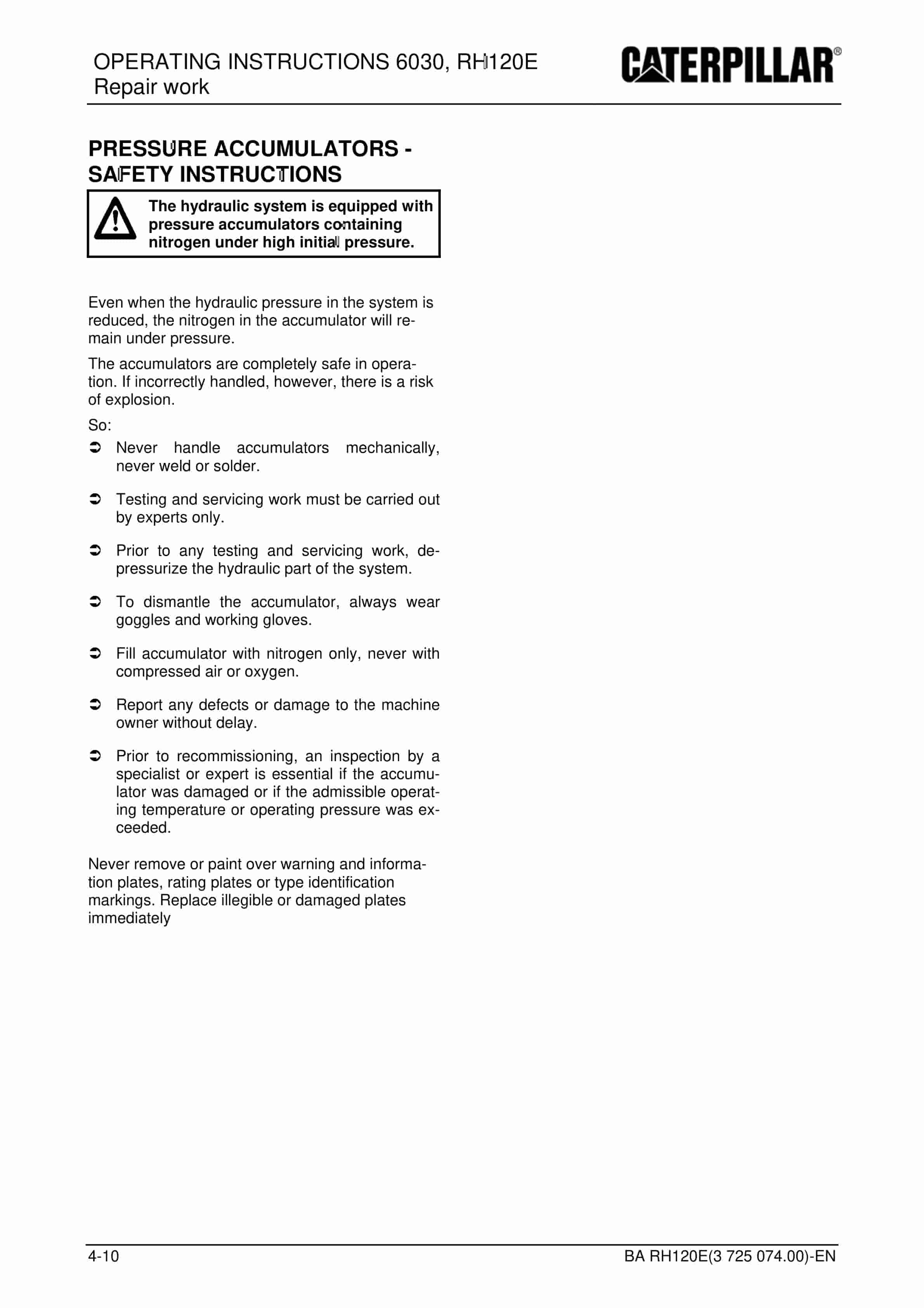 Caterpillar 6030, RH120E Hydraulic Excavator Operating Instructions 3725074 5 Caterpillar 6030, RH120E Hydraulic Excavator Operating Instructions 3725074 - Image 5
