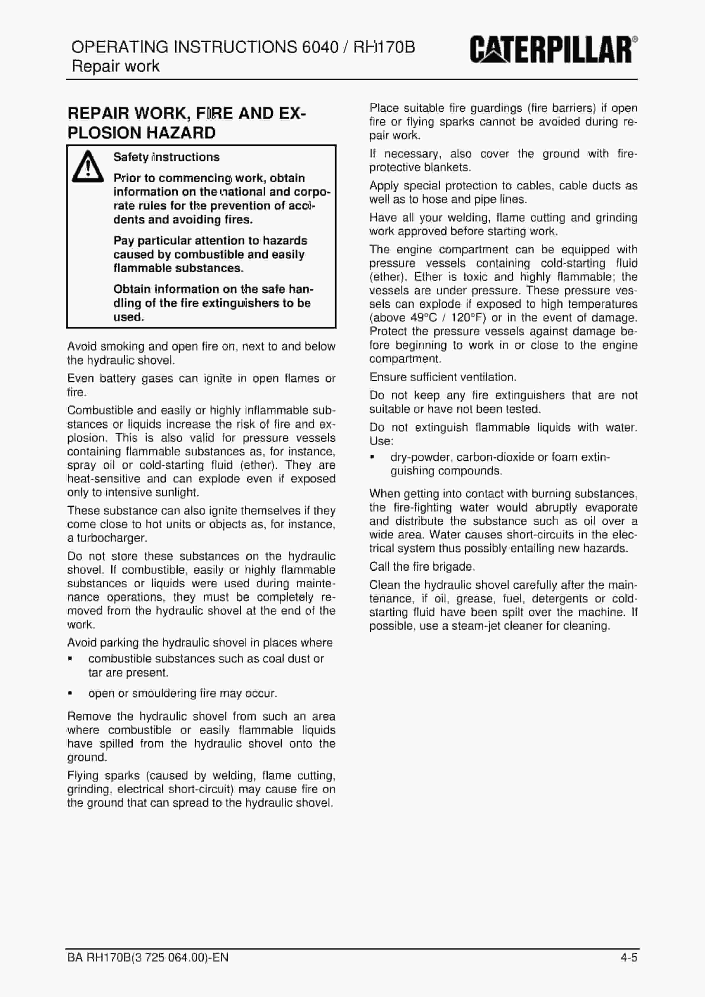 Caterpillar 6040, RH170B Hydraulic Shovel Operating Instructions 3725064 5 Caterpillar 6040, RH170B Hydraulic Shovel Operating Instructions 3725064 - Image 5