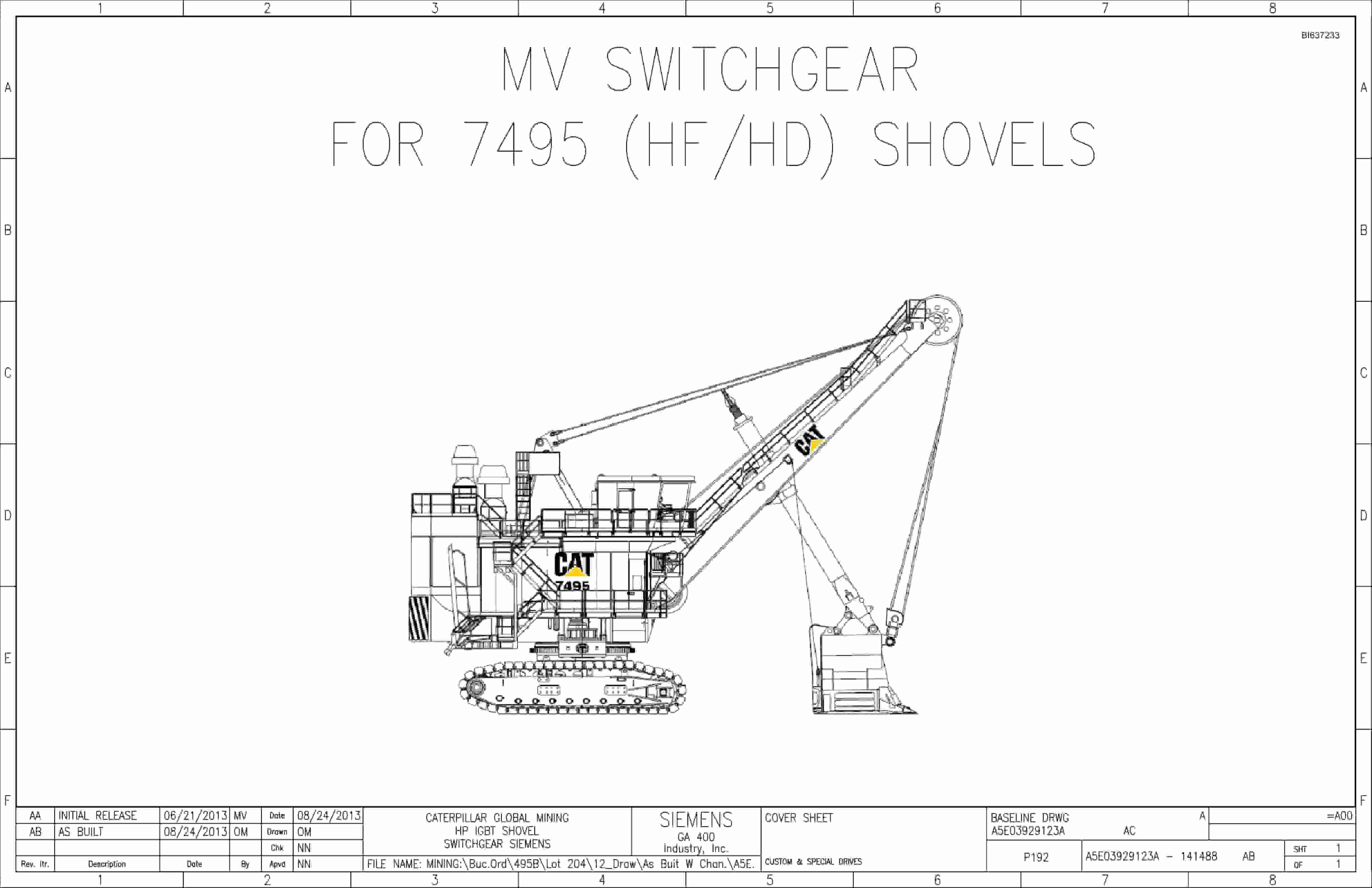 Caterpillar 7495 HF, HD Shovel MV Switchgear Wiring Diagrams BI637233 1 Caterpillar 7495 HF, HD Shovel MV Switchgear Wiring Diagrams BI637233