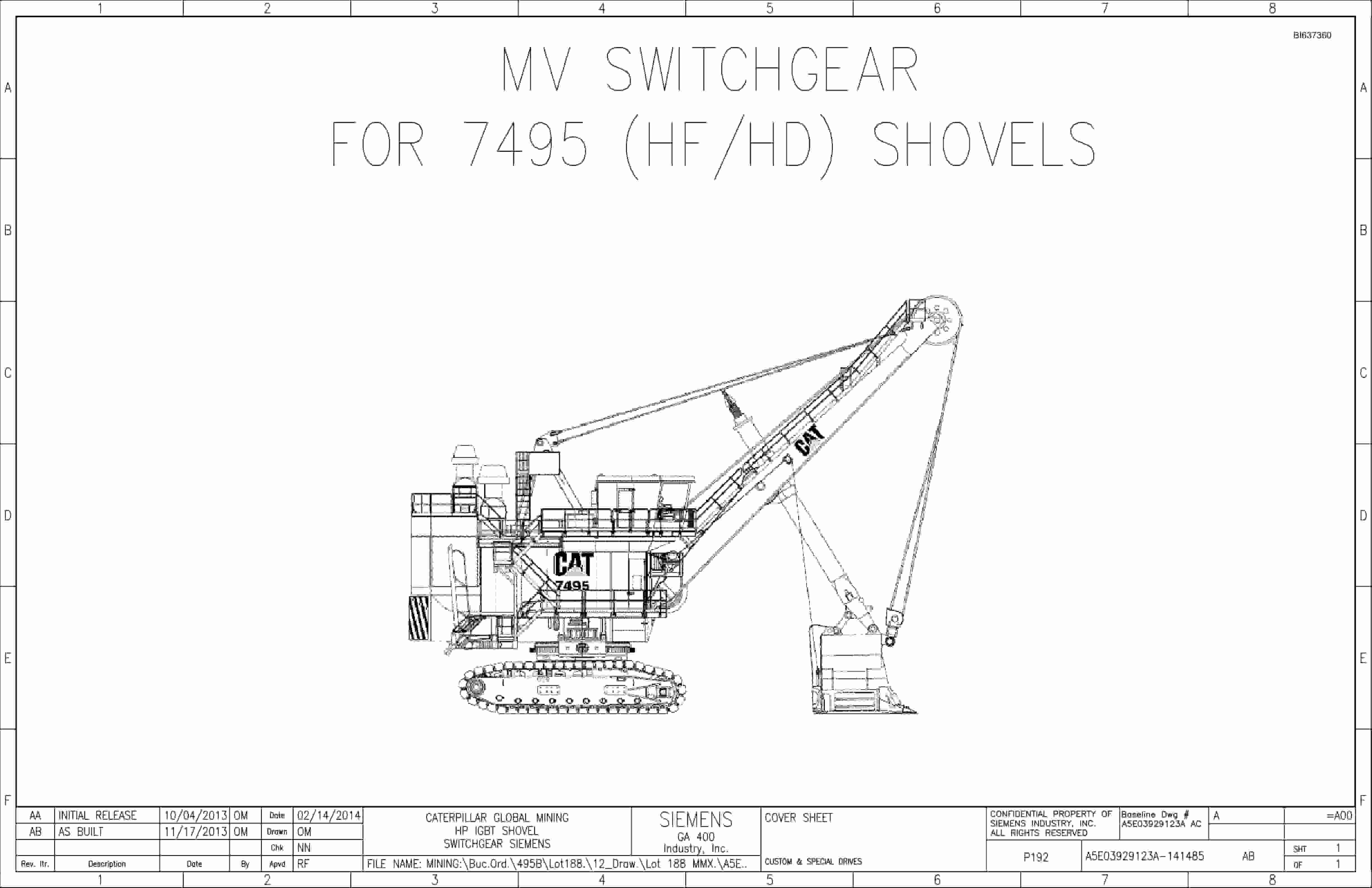 Caterpillar 7495 HF, HD Shovel MV Switchgear Wiring Diagrams BI637360 1 Caterpillar 7495 HF, HD Shovel MV Switchgear Wiring Diagrams BI637360