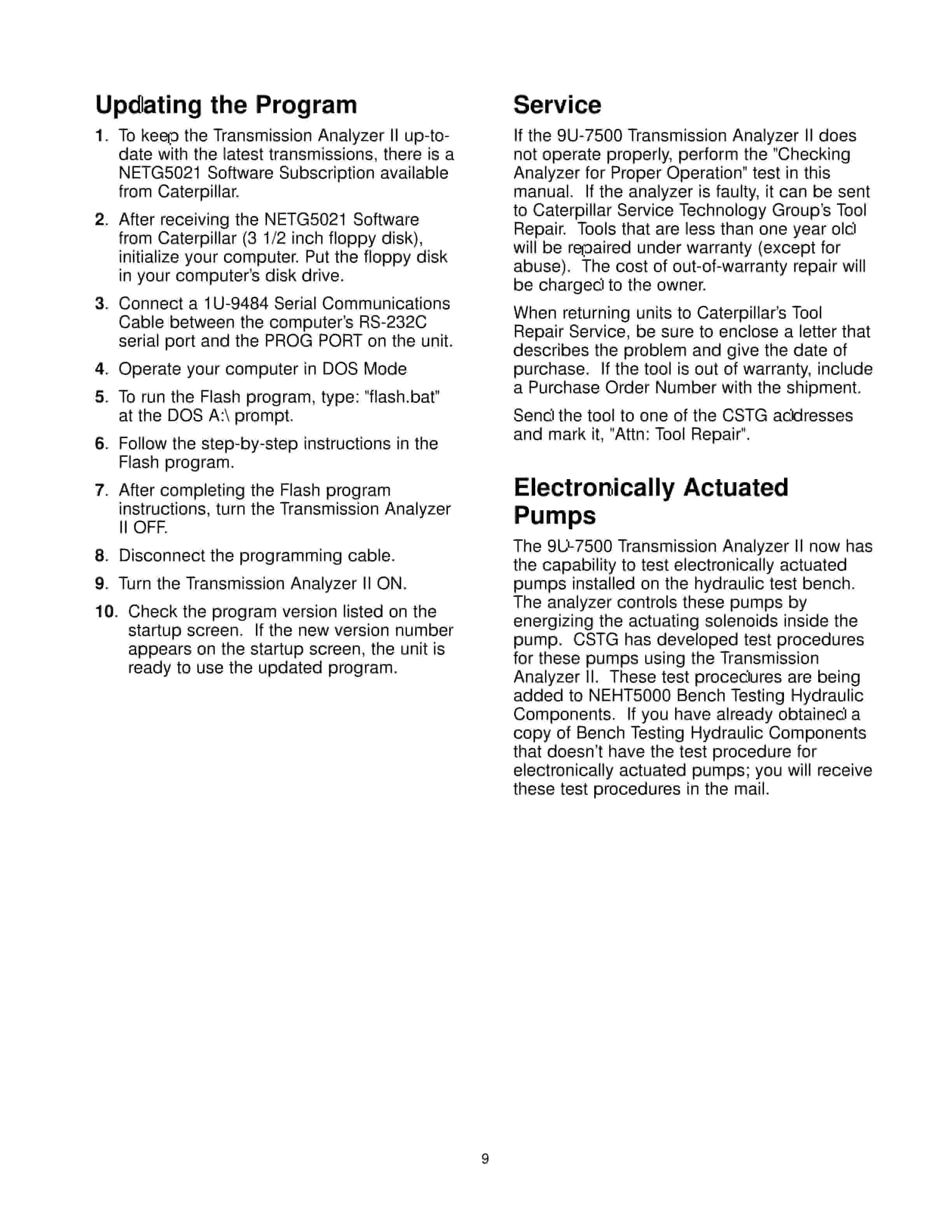 Caterpillar 9U-7500 Transmission Analyzer II Tool Operating Manual NEHS0644-06-2