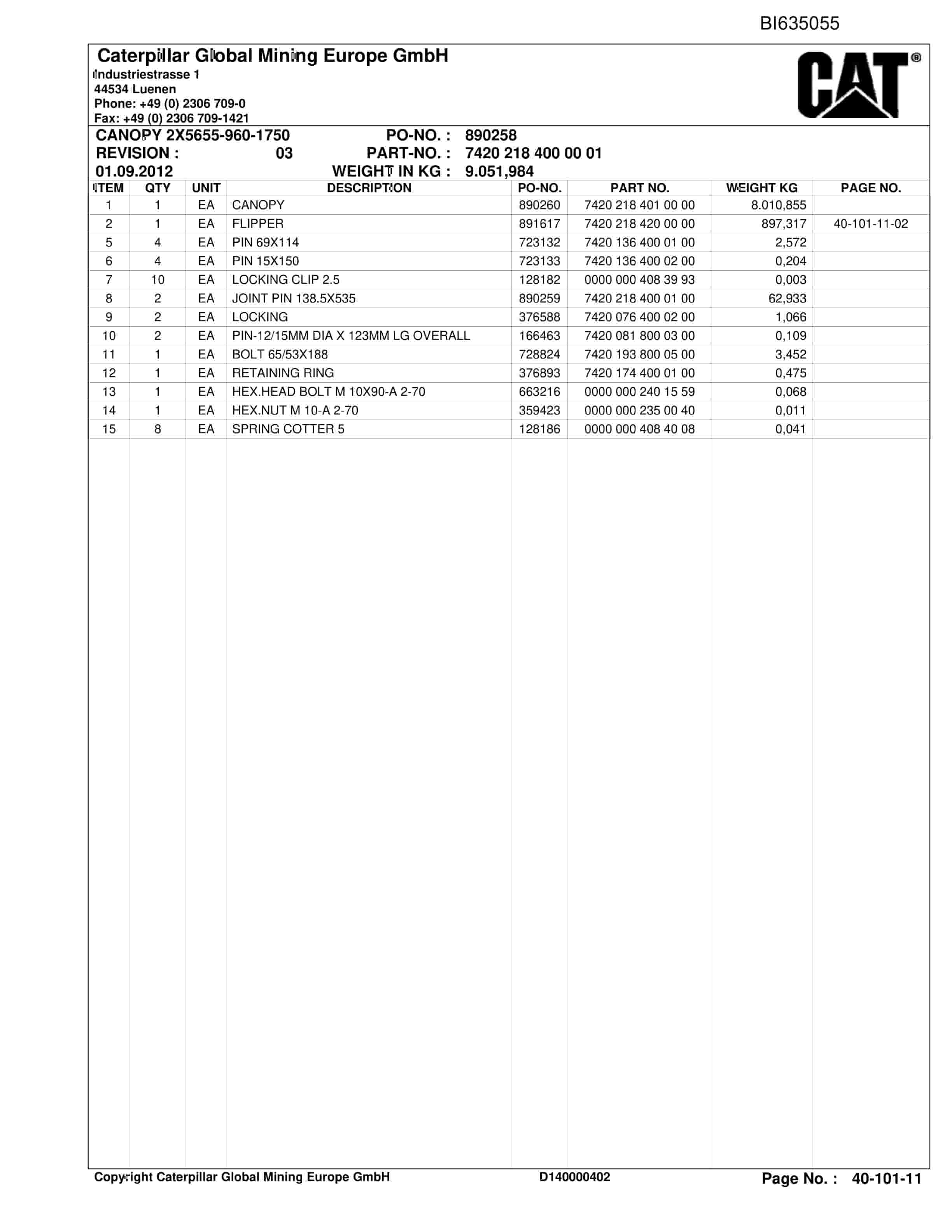 Caterpillar ADRIYALA Shearer System Parts Manual BI635055-3