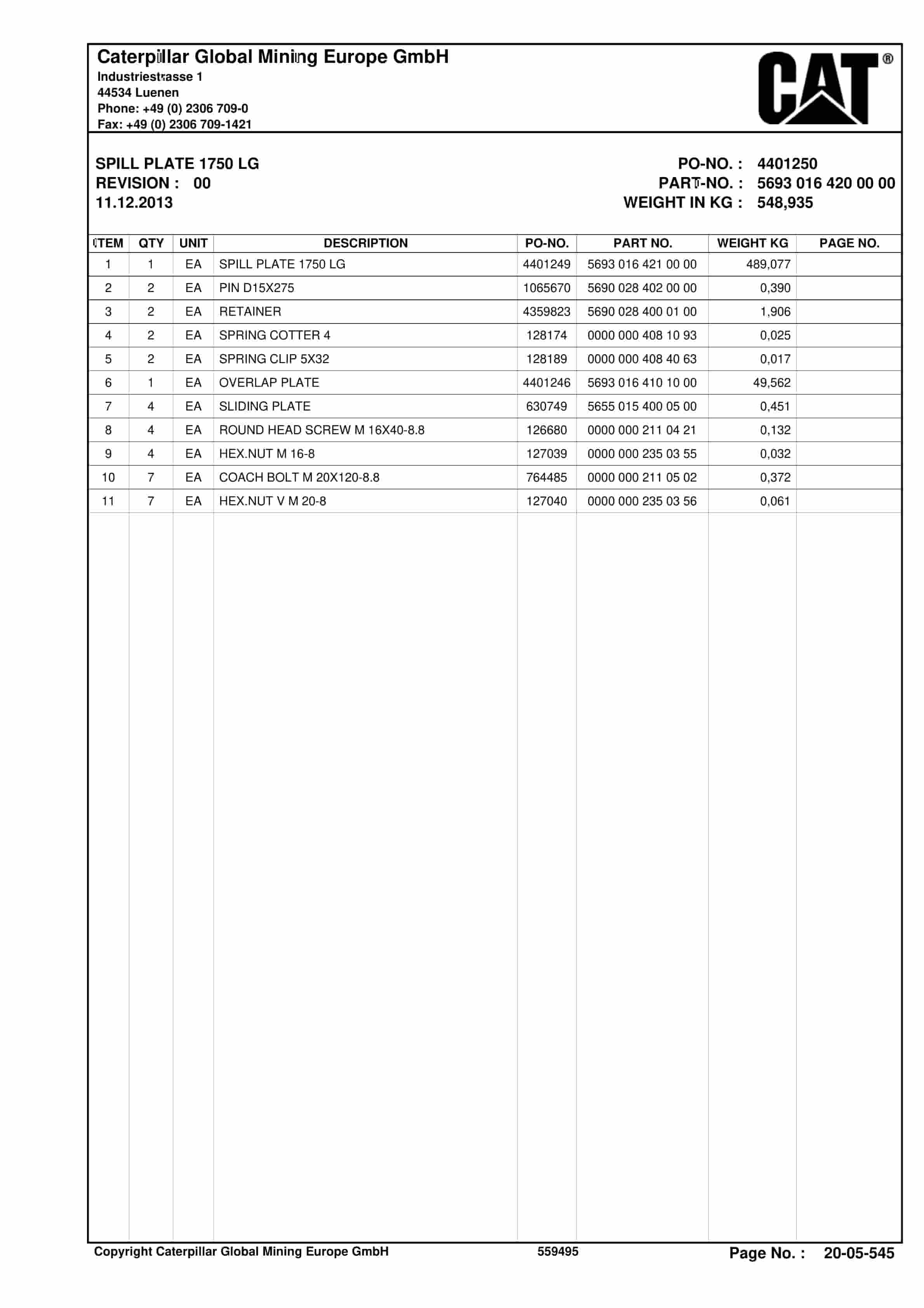 Caterpillar AFC, BSL Parts Manual BI628678-3