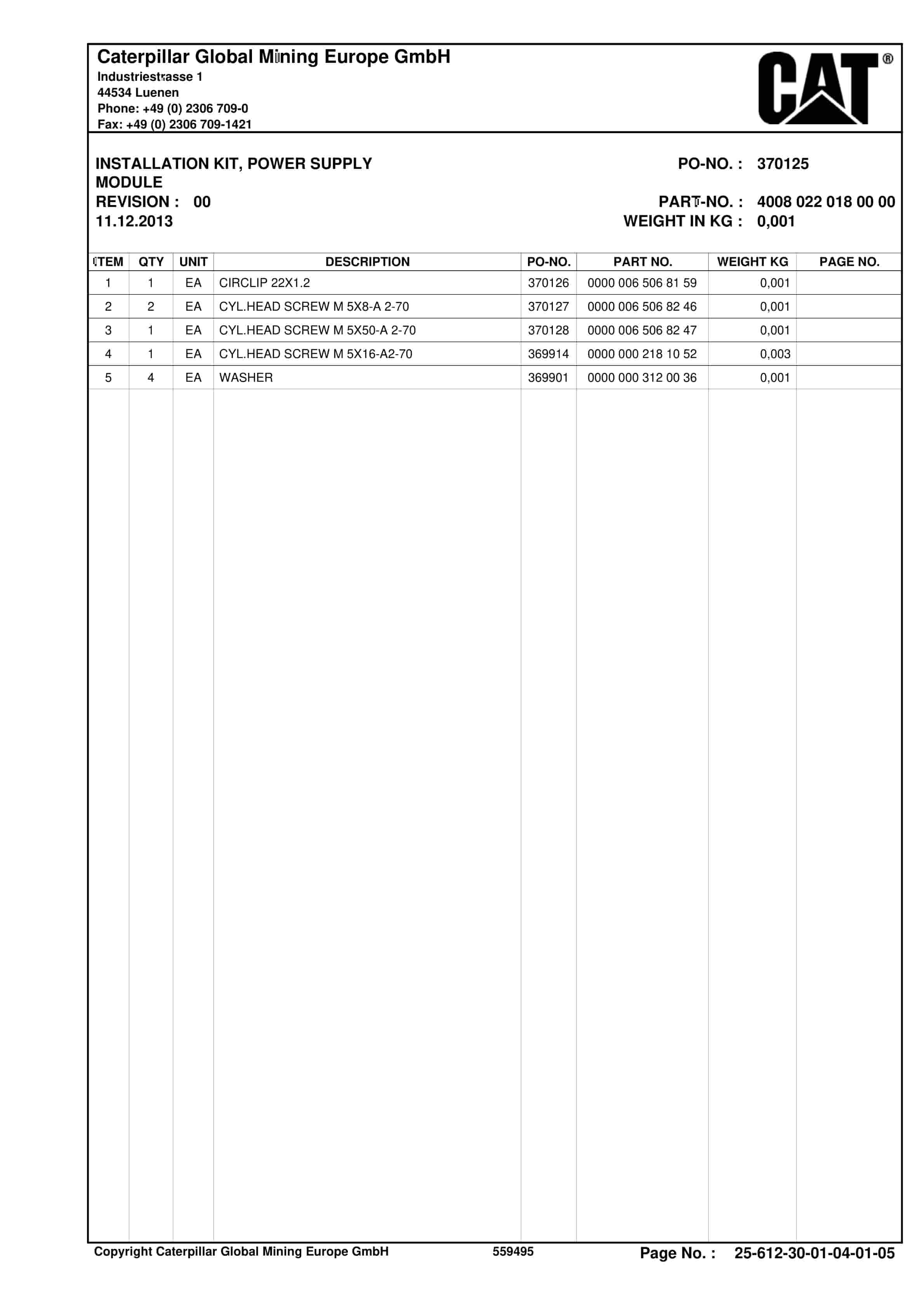 Caterpillar AFC, BSL Parts Manual BI628678-5