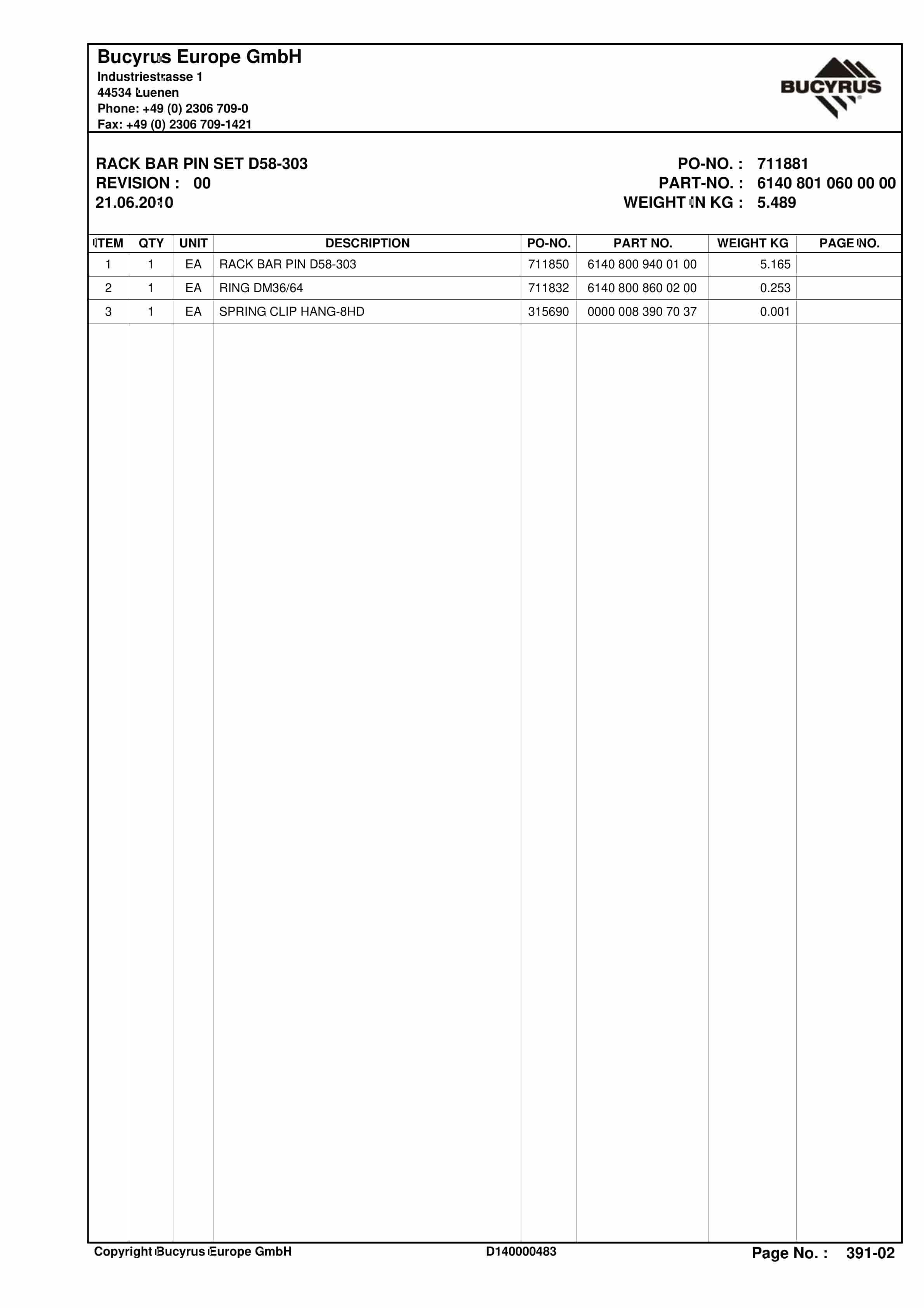 Caterpillar AFC, BSL, Roof Support Parts Manual BI628488-2