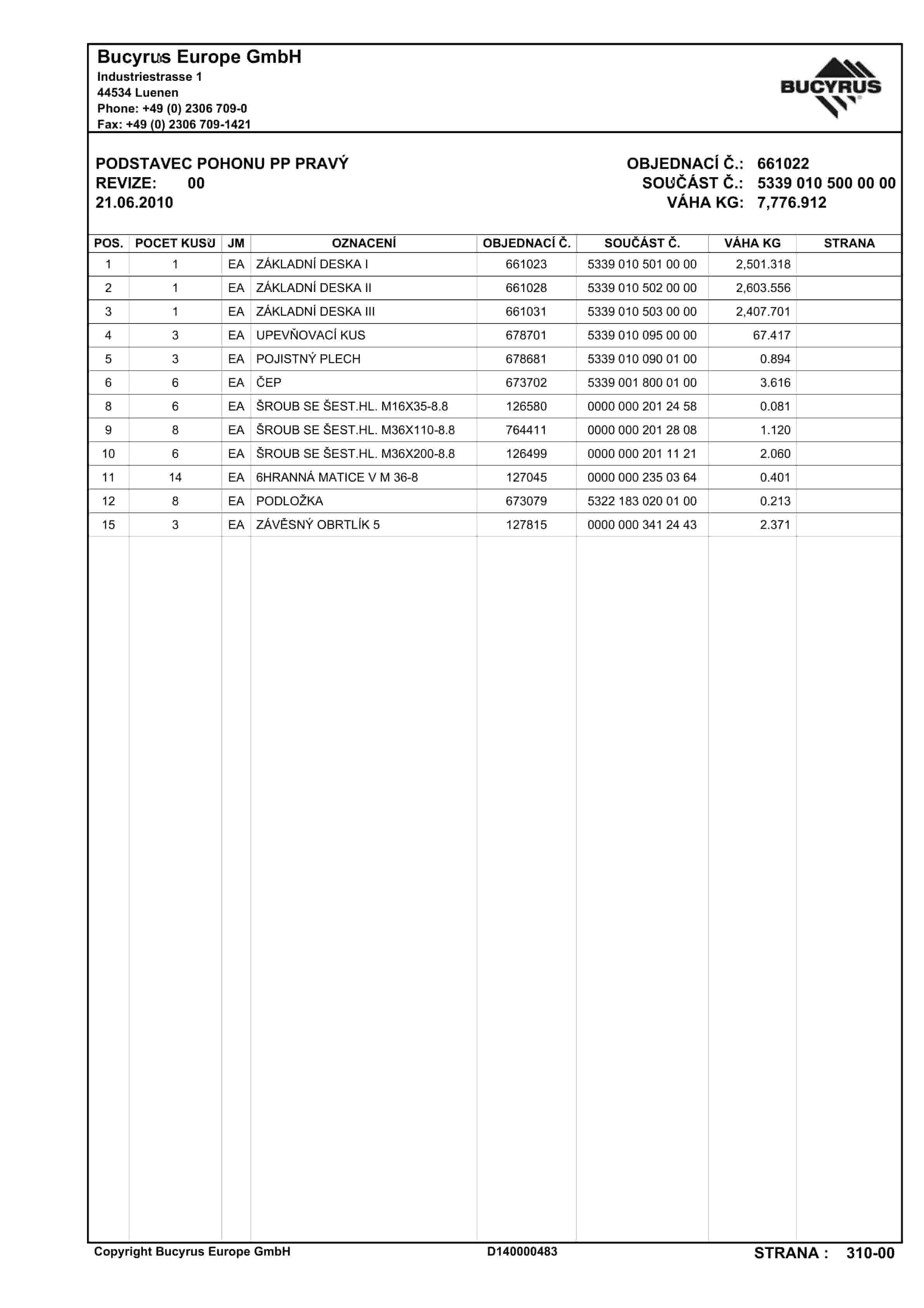 Caterpillar AFC, BSL, Roof Support Parts Manual BI628488-4
