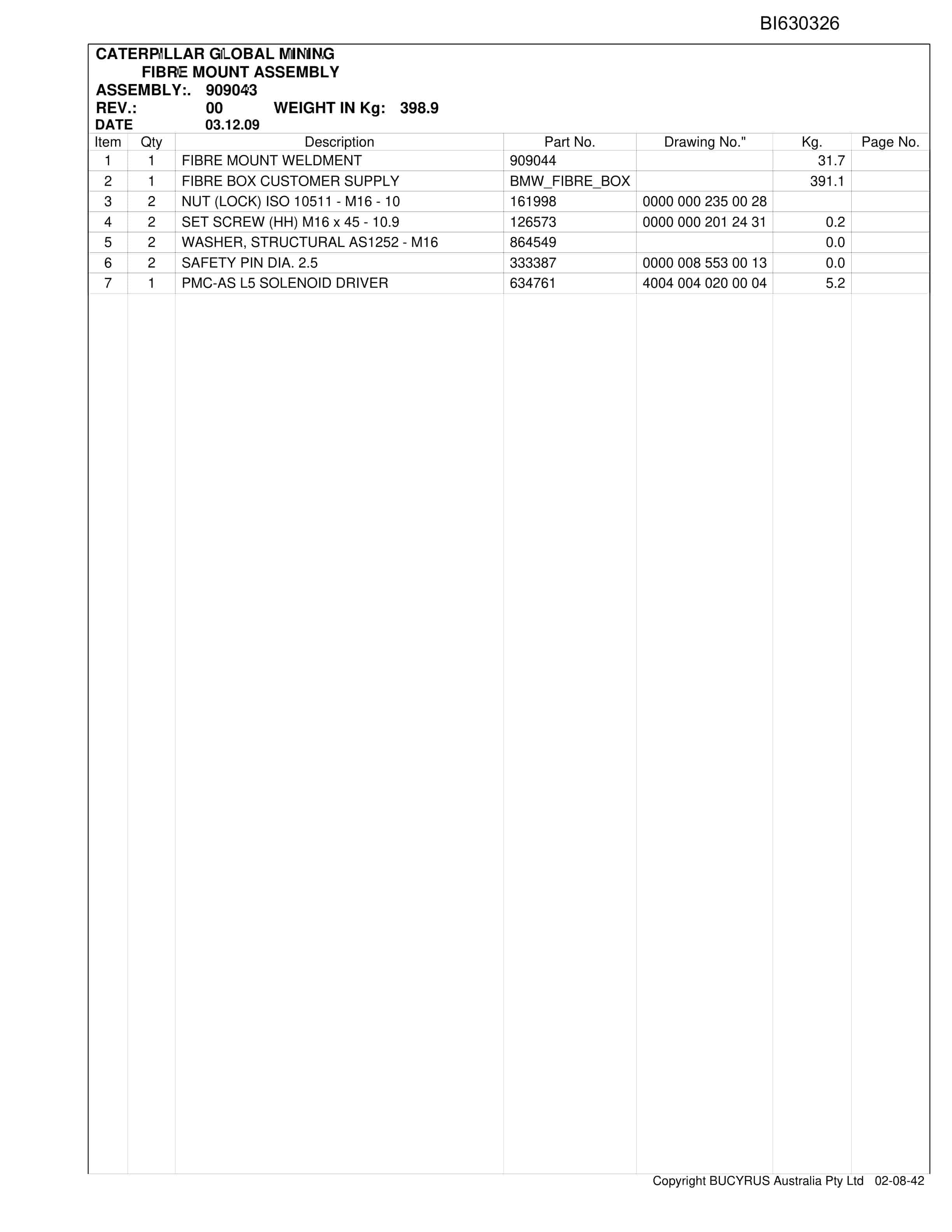 Caterpillar BMA AFC 2013 Parts Manual BI630326-2