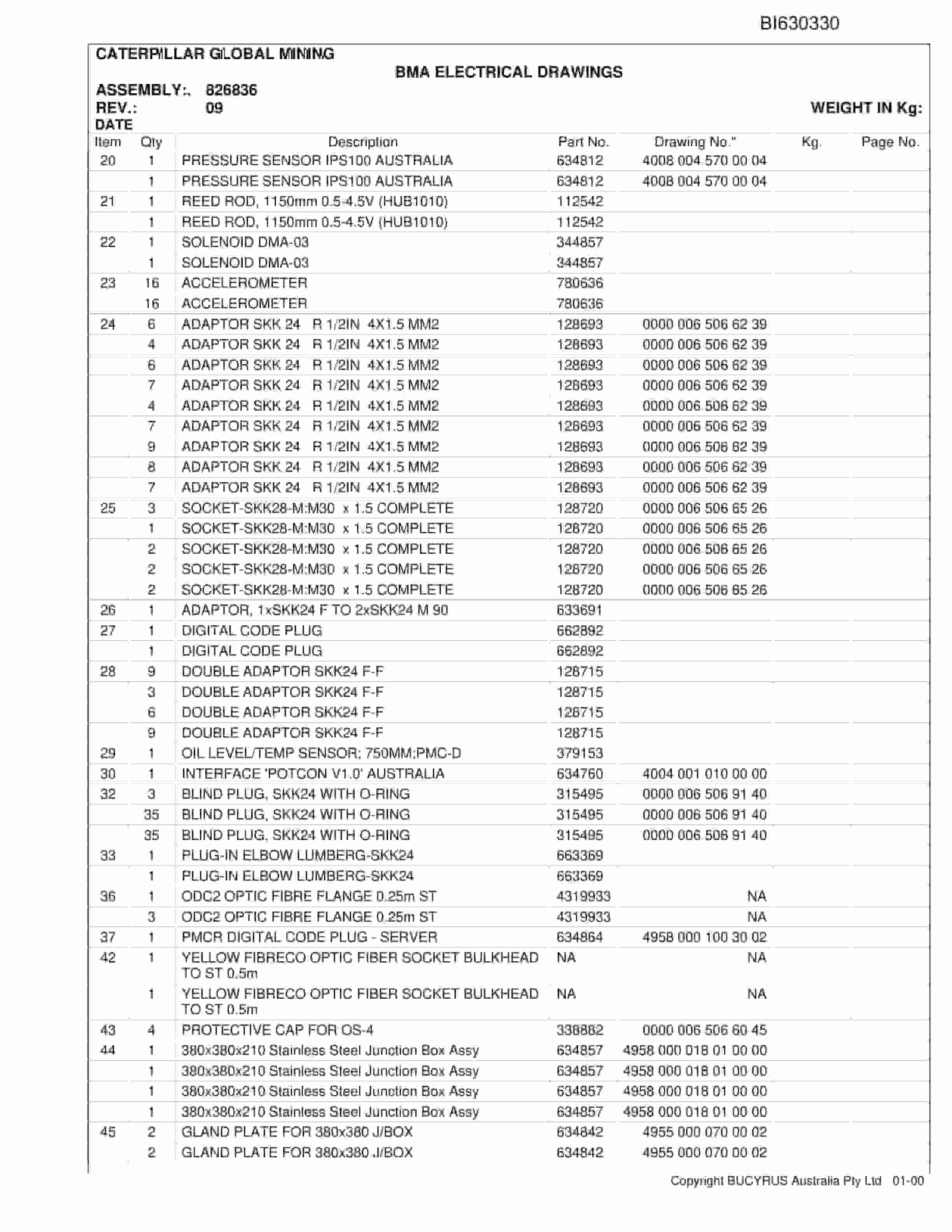 Caterpillar BMA Electrical Drawings Parts Manual BI630330-3