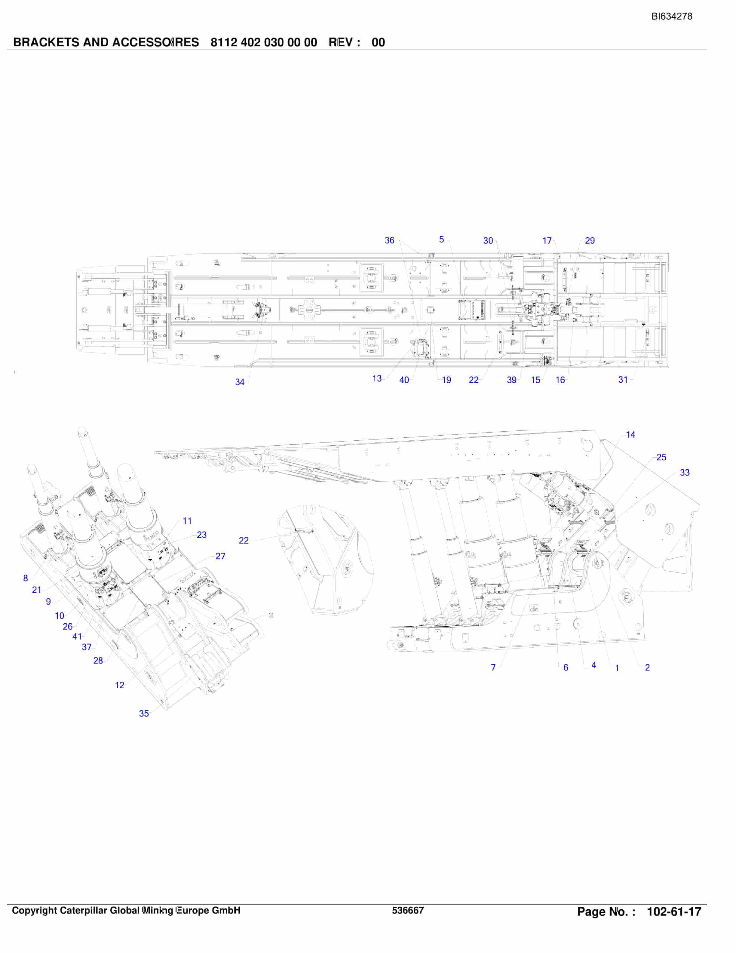 Caterpillar BMA Roof Support A. Accessories Parts Manual BI634278-2