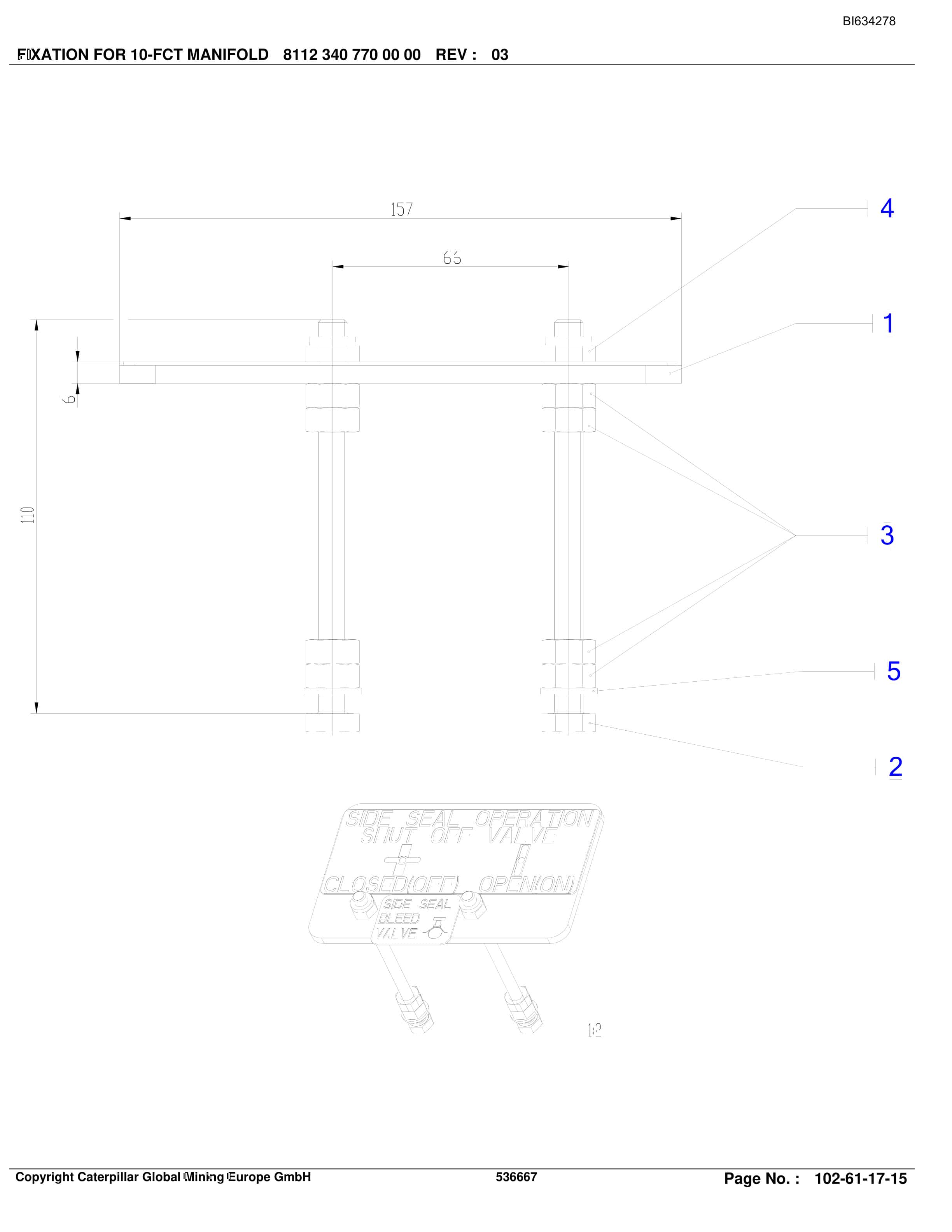 Caterpillar BMA Roof Support A. Accessories Parts Manual BI634278-3