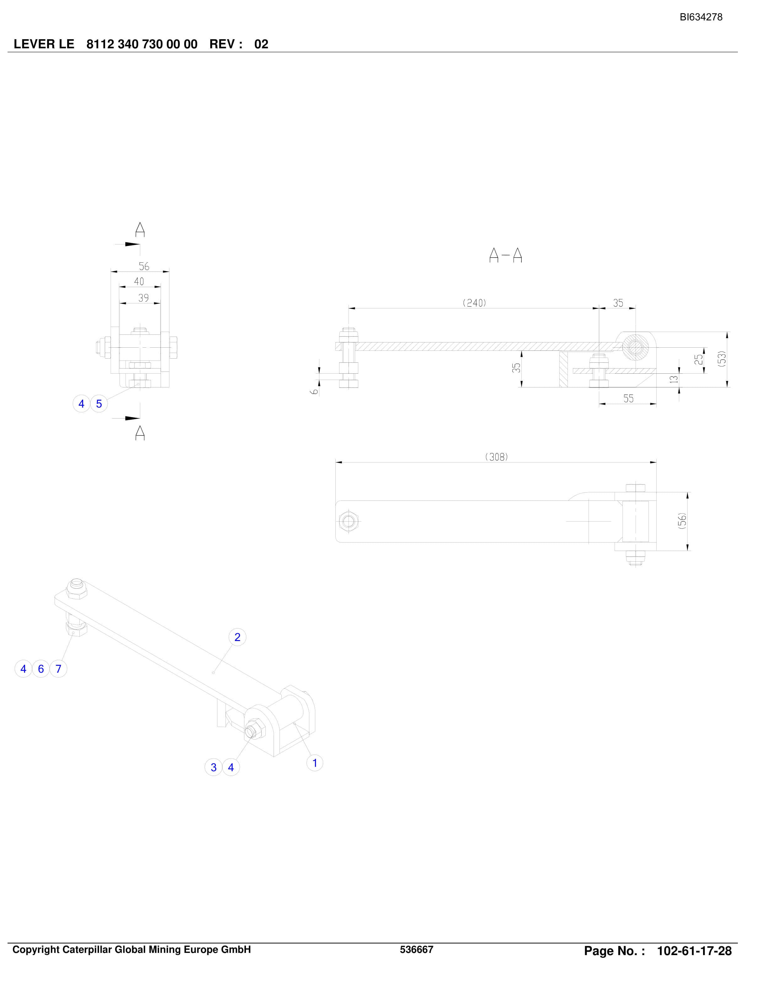 Caterpillar BMA Roof Support A. Accessories Parts Manual BI634278-4