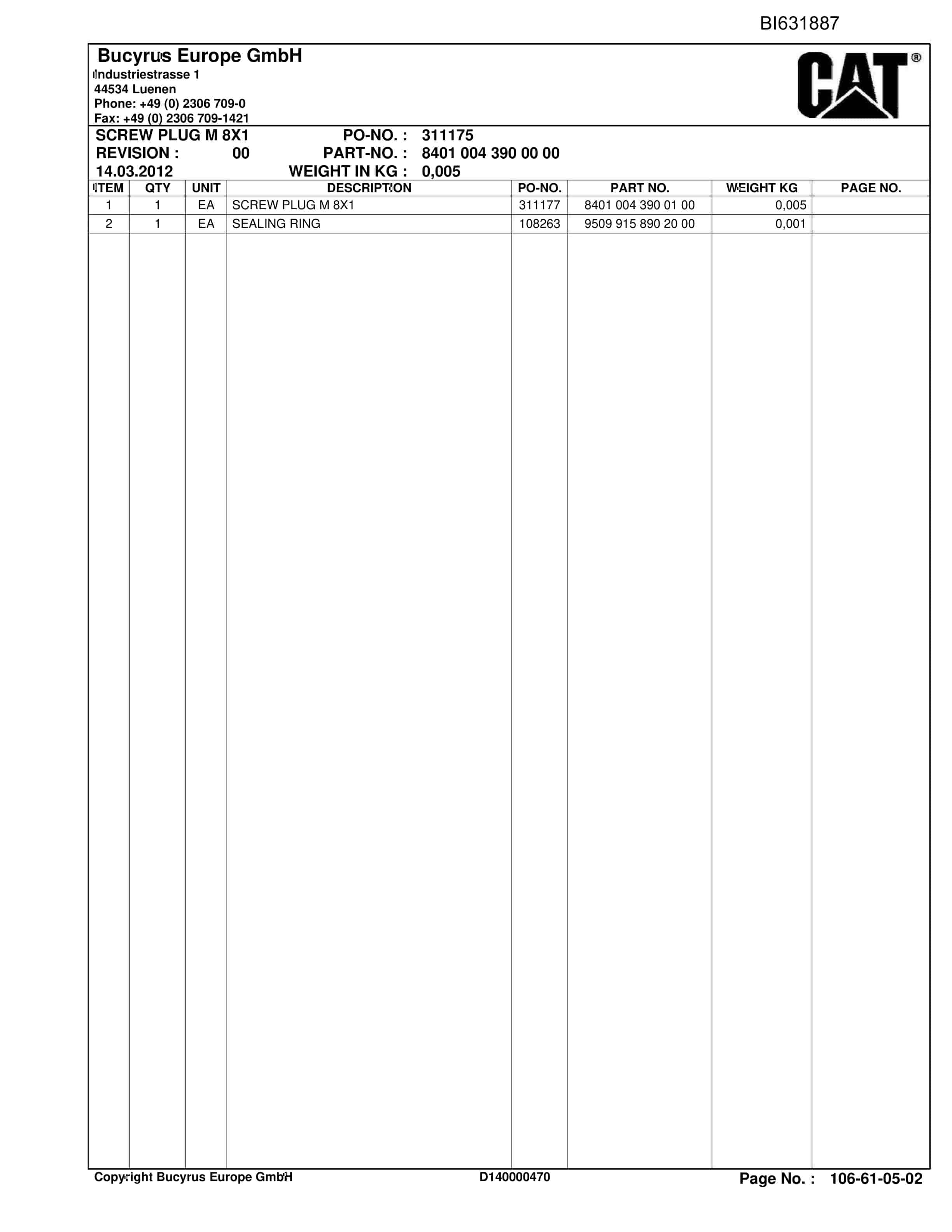 Caterpillar BMA Roof Support And Supply Parts Manual BI631887-3