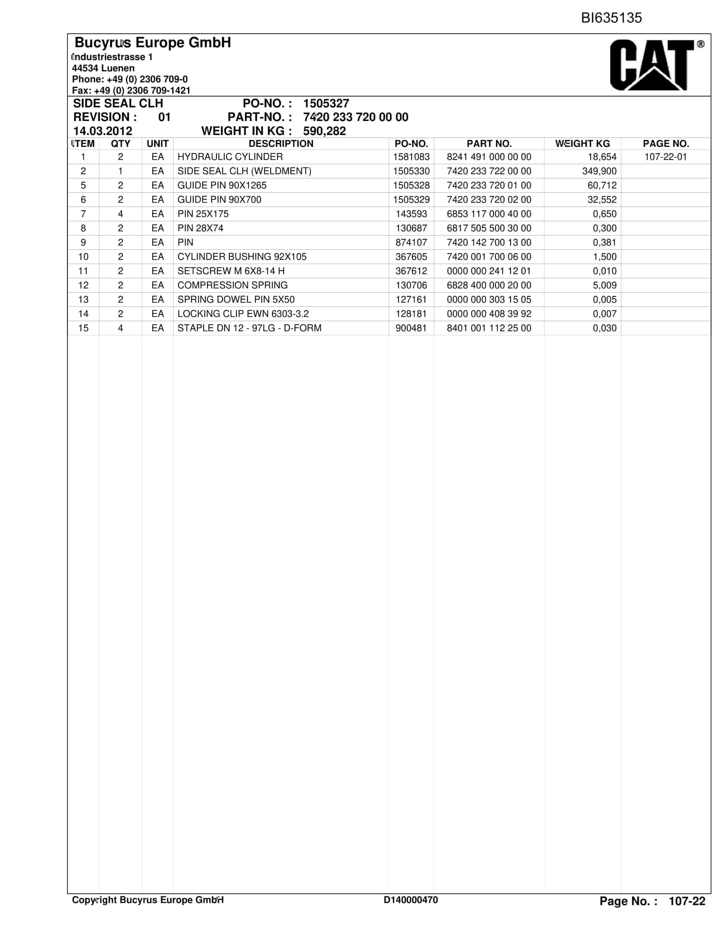 Caterpillar BMA Roof Support And Supply Parts Manual BI635135-4