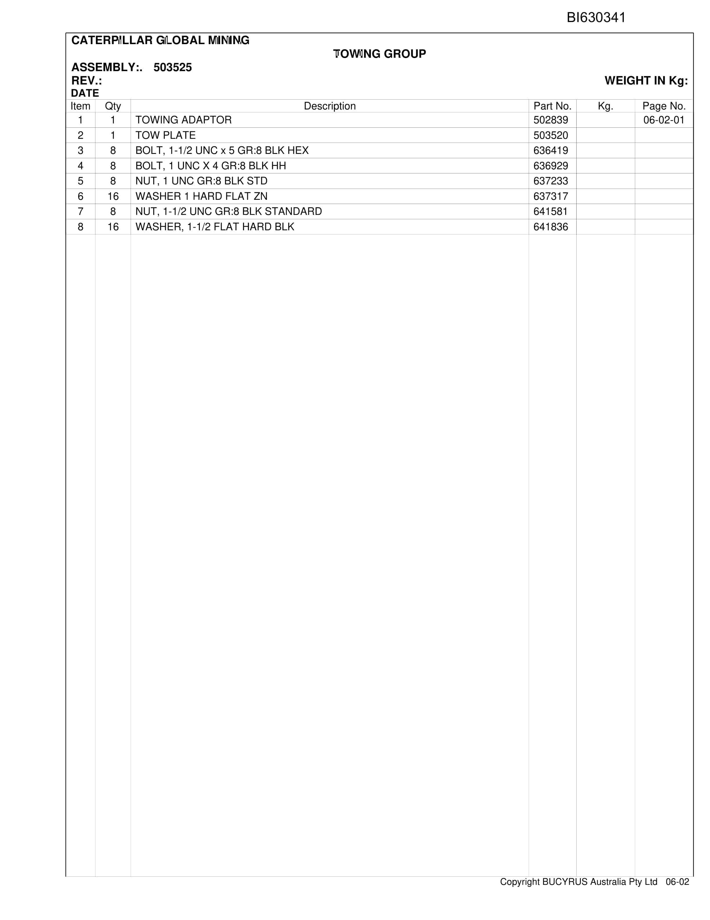 Caterpillar Broadmeadow SH150 Shield Trailer Parts Manual BI630341-2