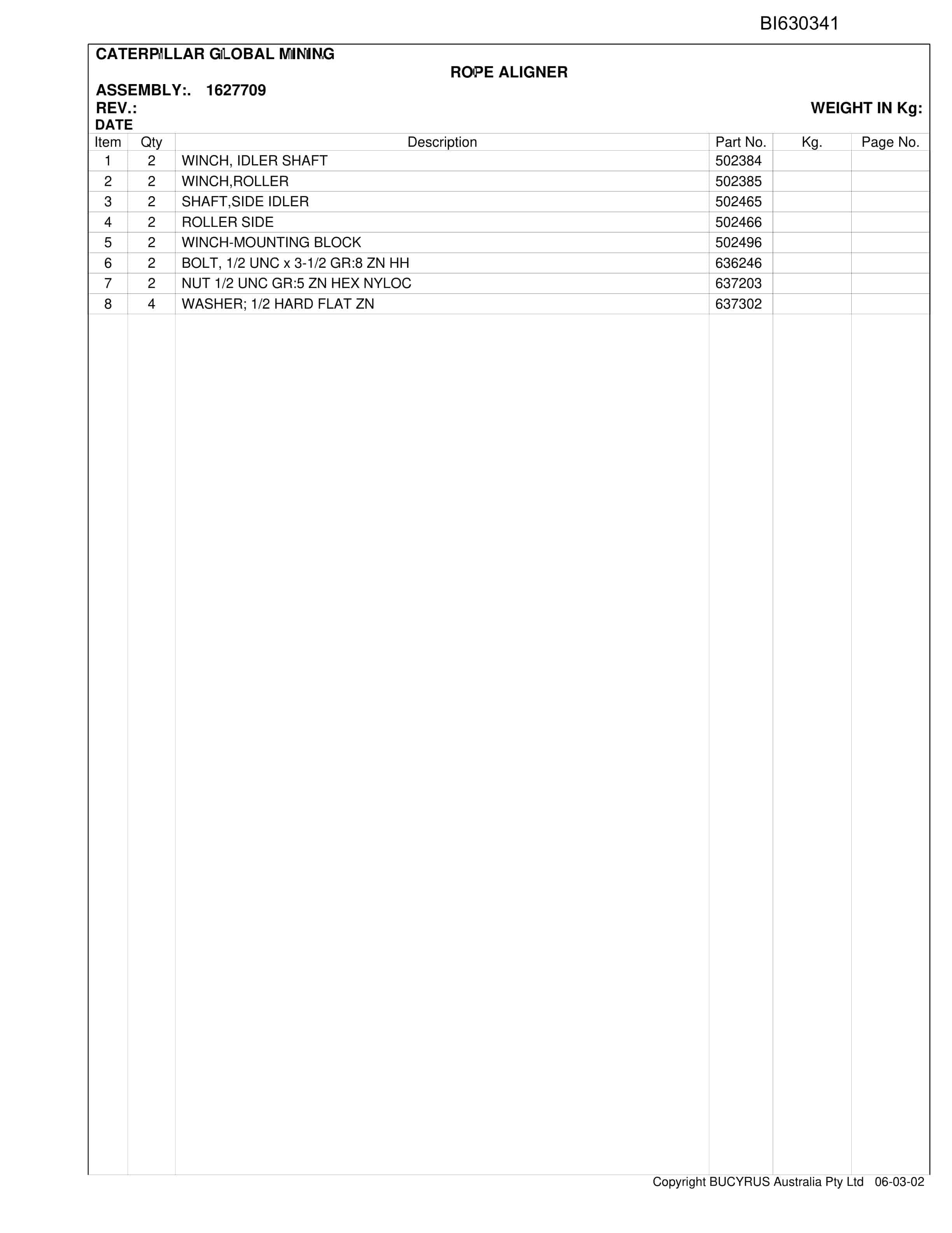 Caterpillar Broadmeadow SH150 Shield Trailer Parts Manual BI630341-4