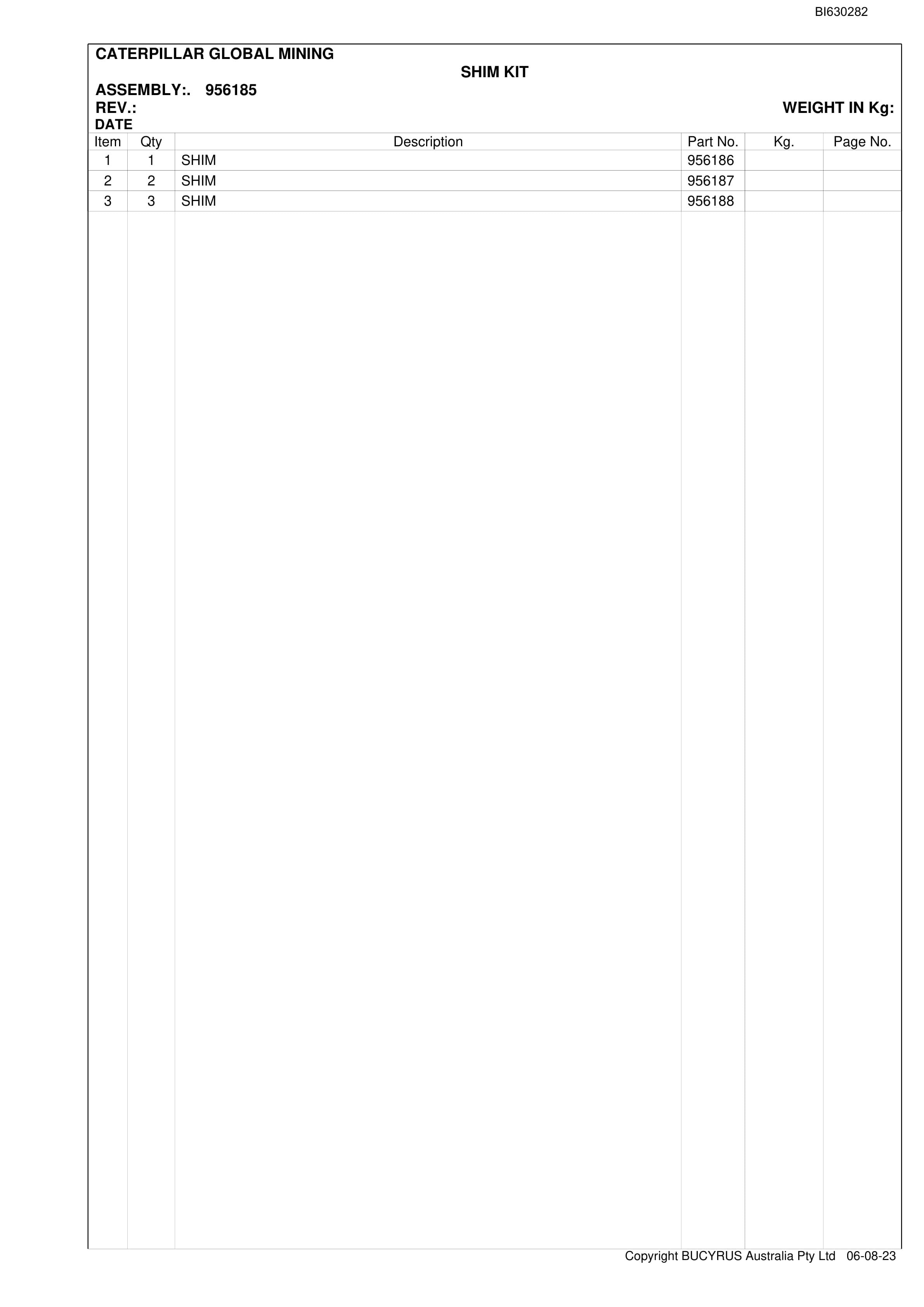 Caterpillar Broadmeadow SH660 HD Roof Support Carrier Parts Manual BI630282-4