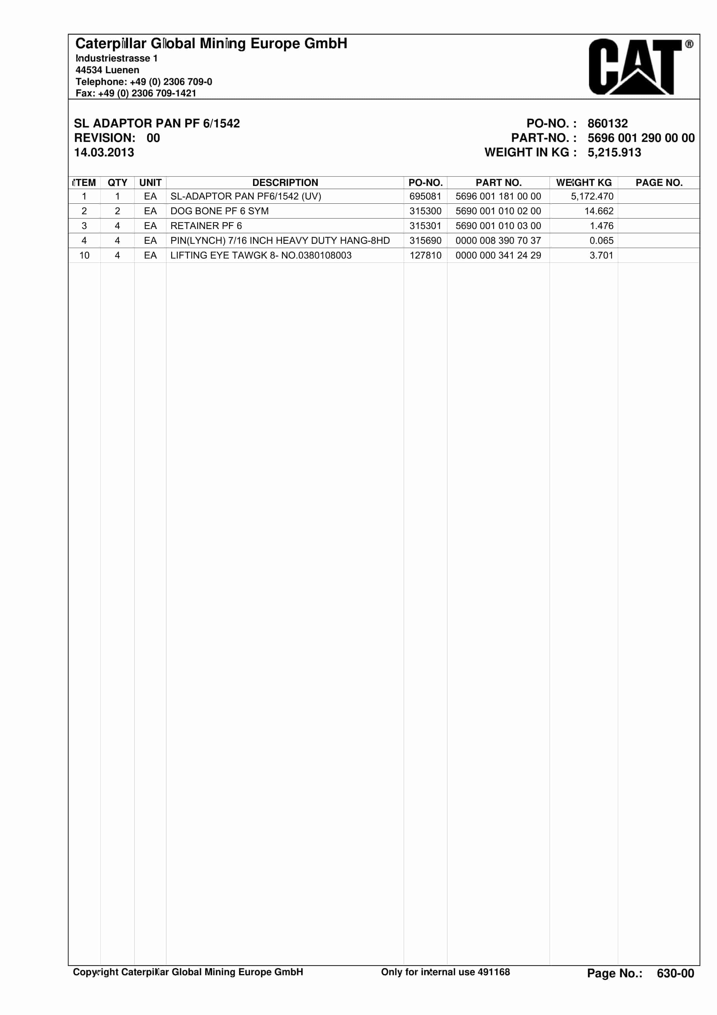 Caterpillar BSL Parts Manual BI001725-2