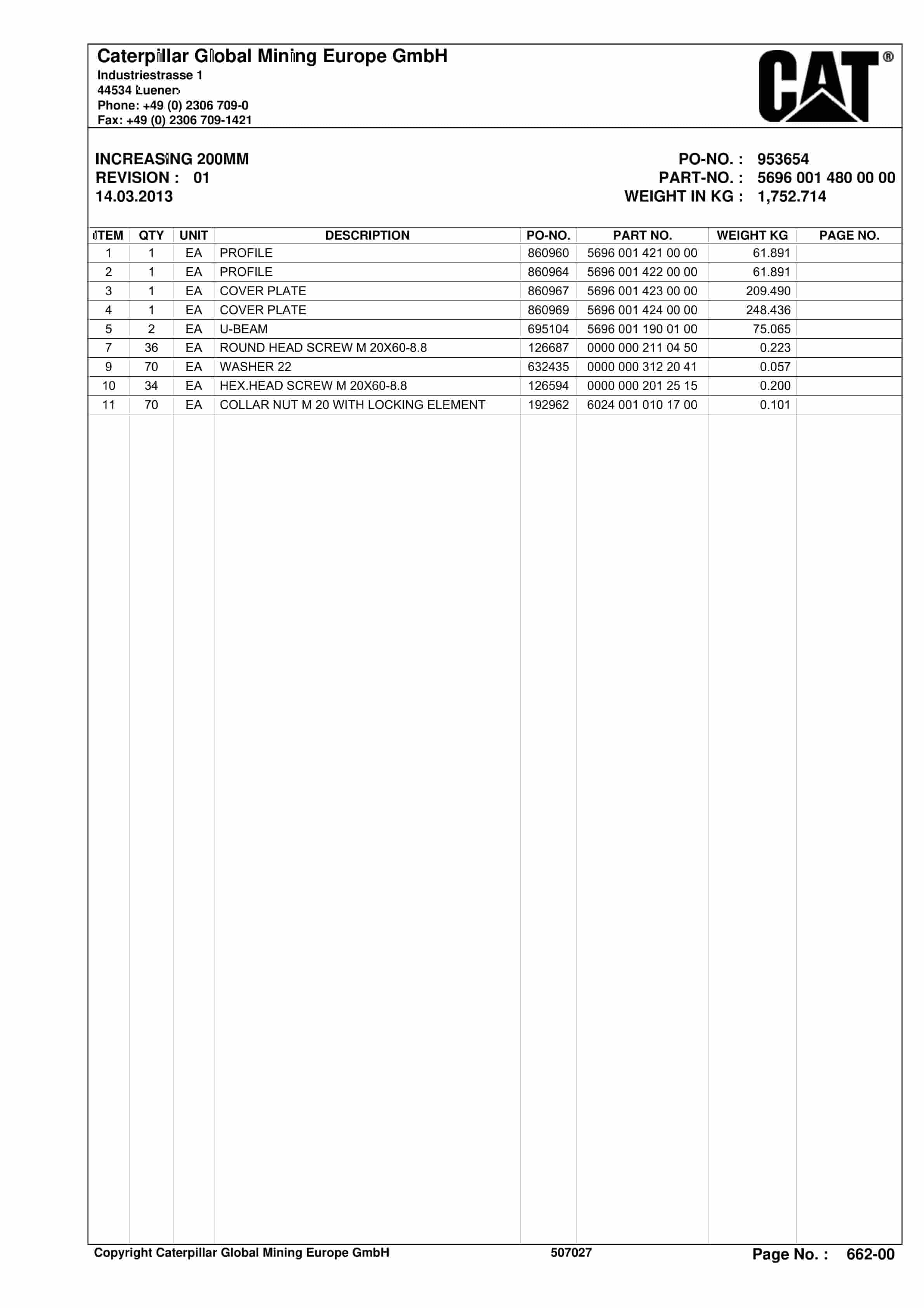 Caterpillar BSL Parts Manual BI001726-3