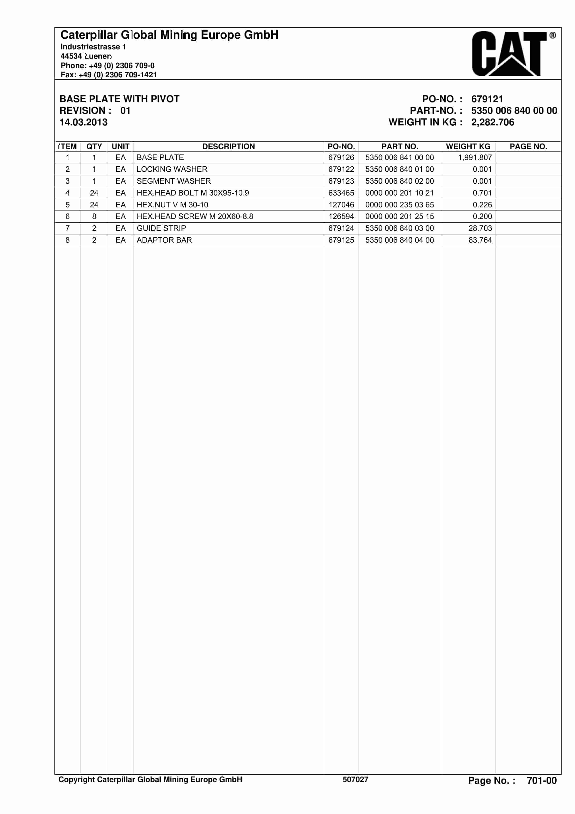 Caterpillar BSL Parts Manual BI001726-4