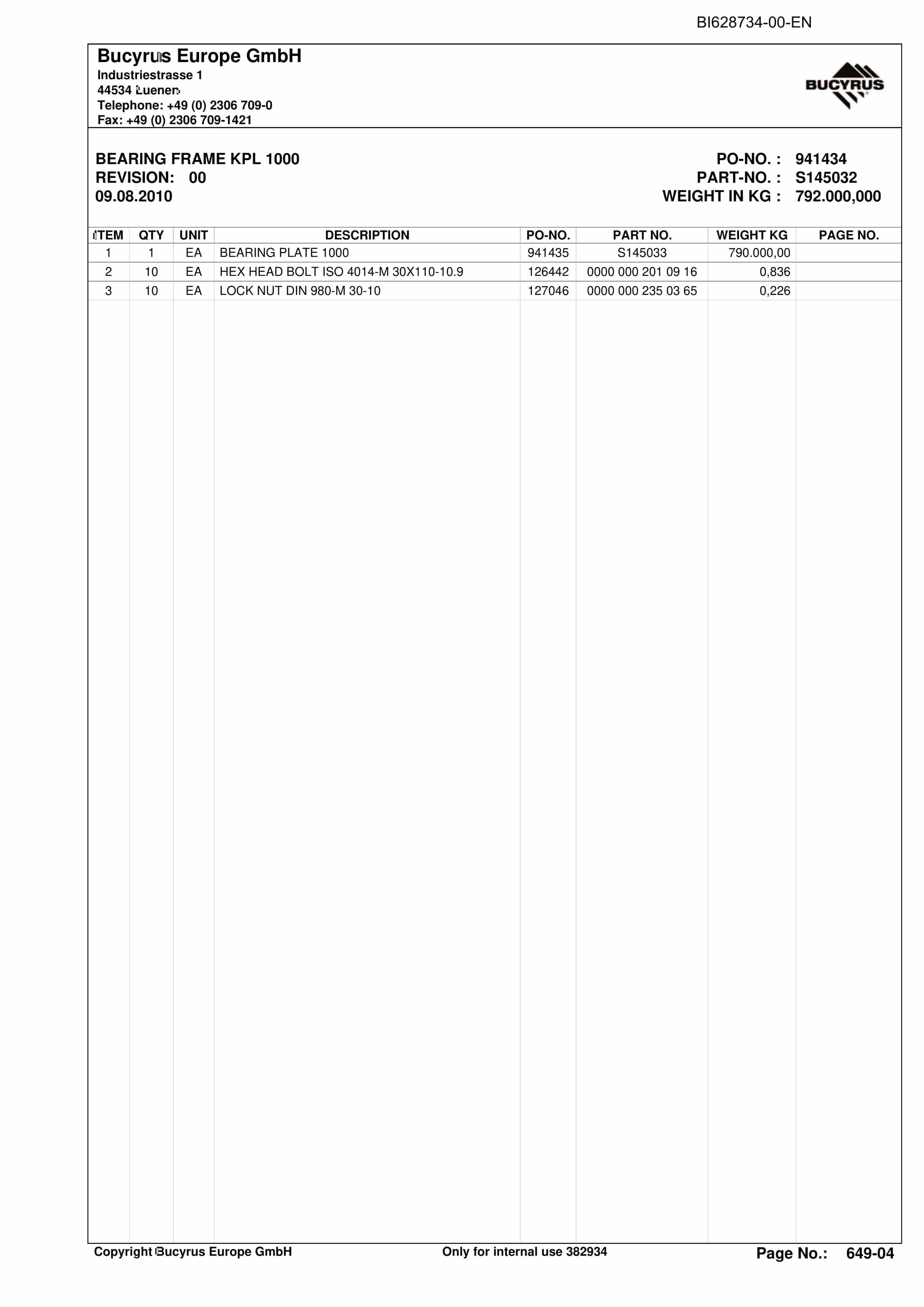 Caterpillar BSL Parts Manual BI628734-3