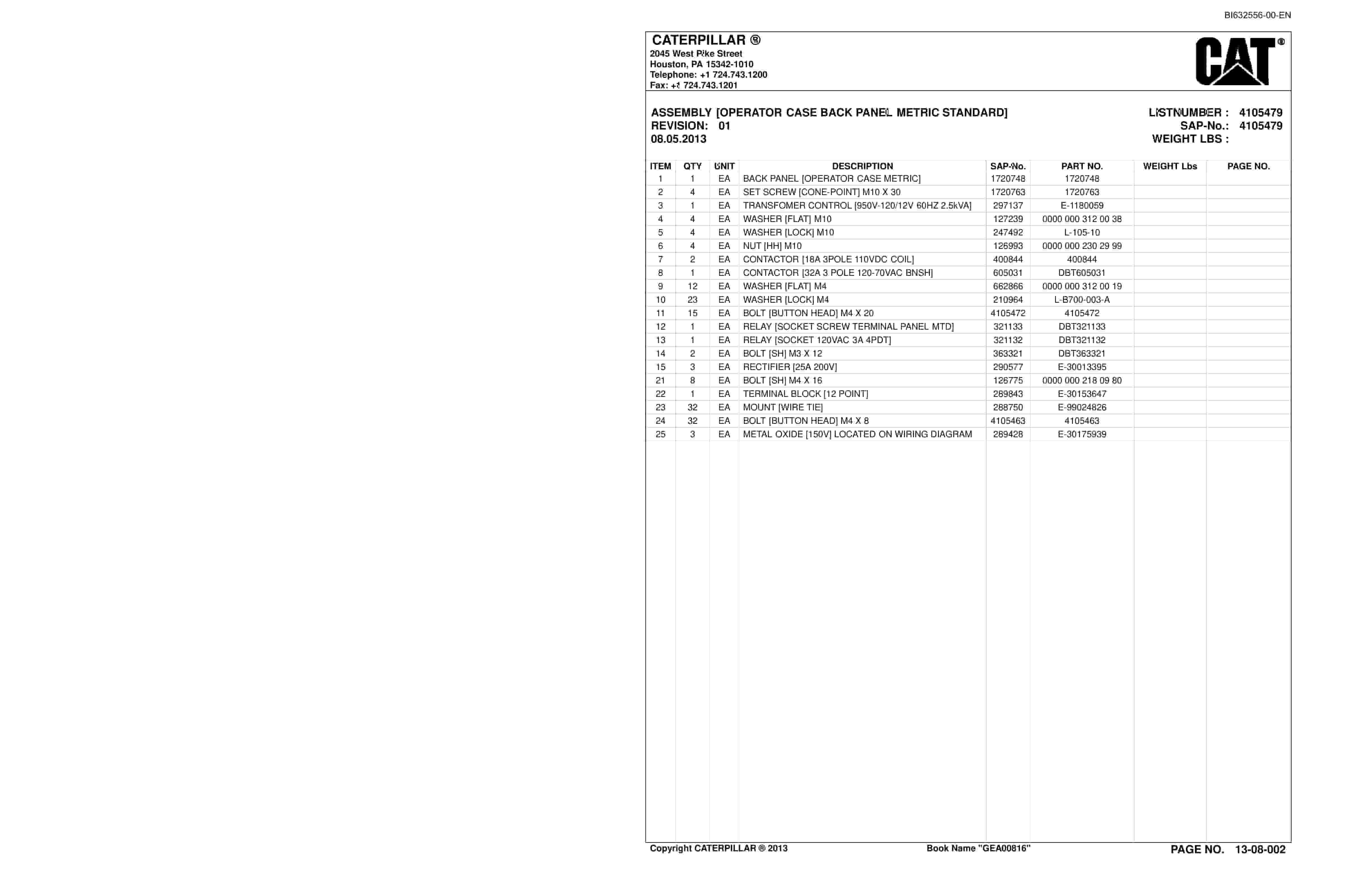 Caterpillar CM210 N Continuous Miner Parts Catalog BI632556-4