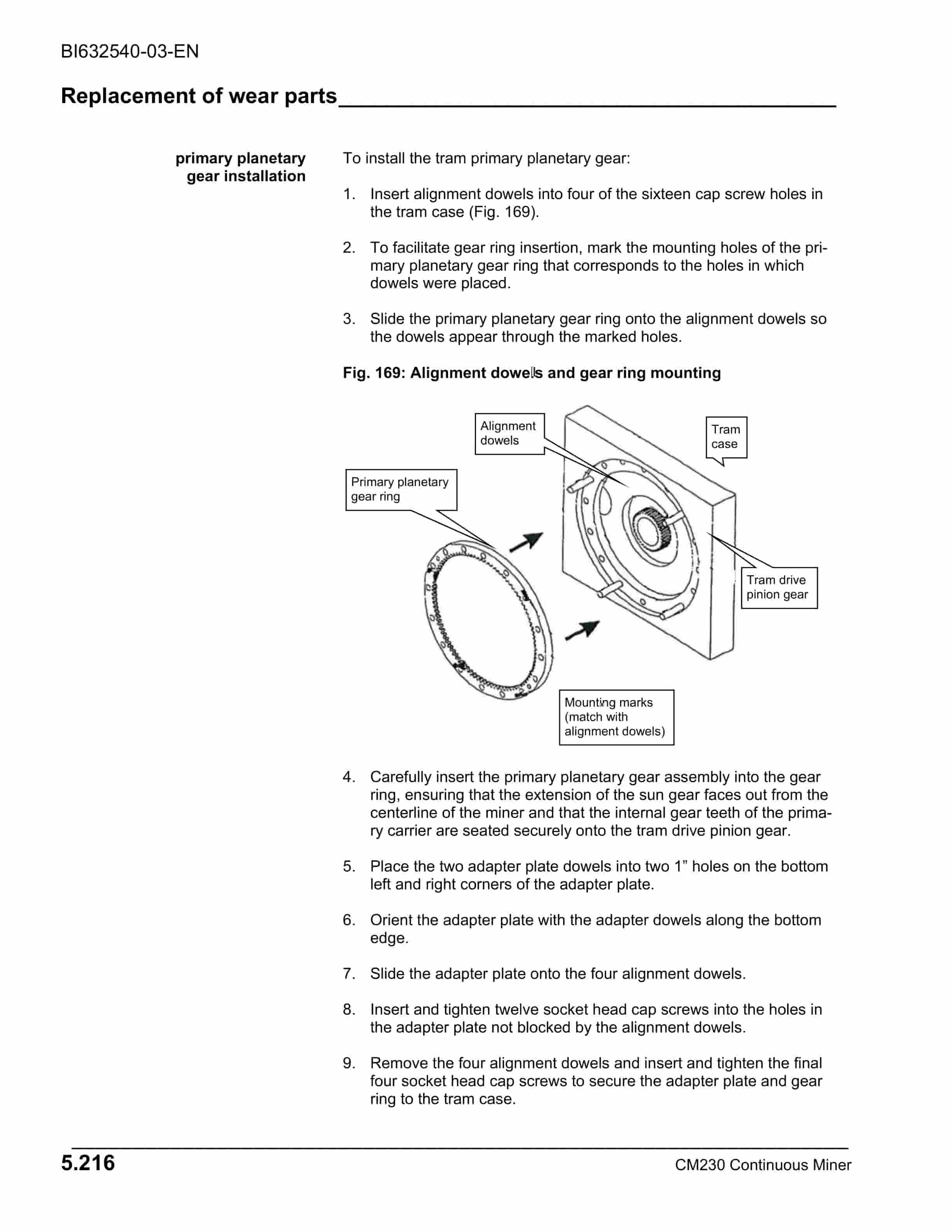 Caterpillar CM230 Continuous Miner Operation Manual BI632540-03-4